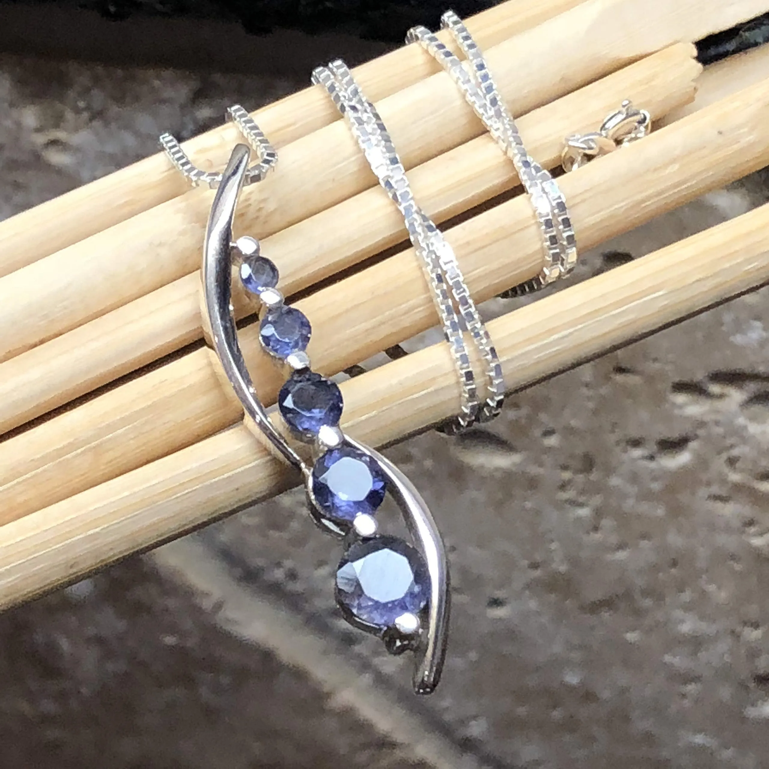 Natural 2.5ct Iolite 925 Solid Sterling Silver Journey Pendant Necklace 16"