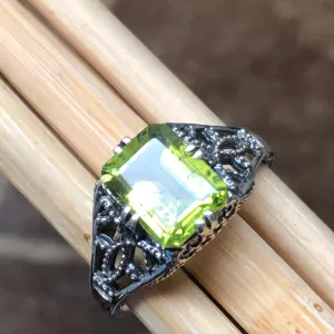 Natural 2.5ct Peridot 925 Solid Sterling Silver Engagement Ring Size 5, 6, 7, 8, 9