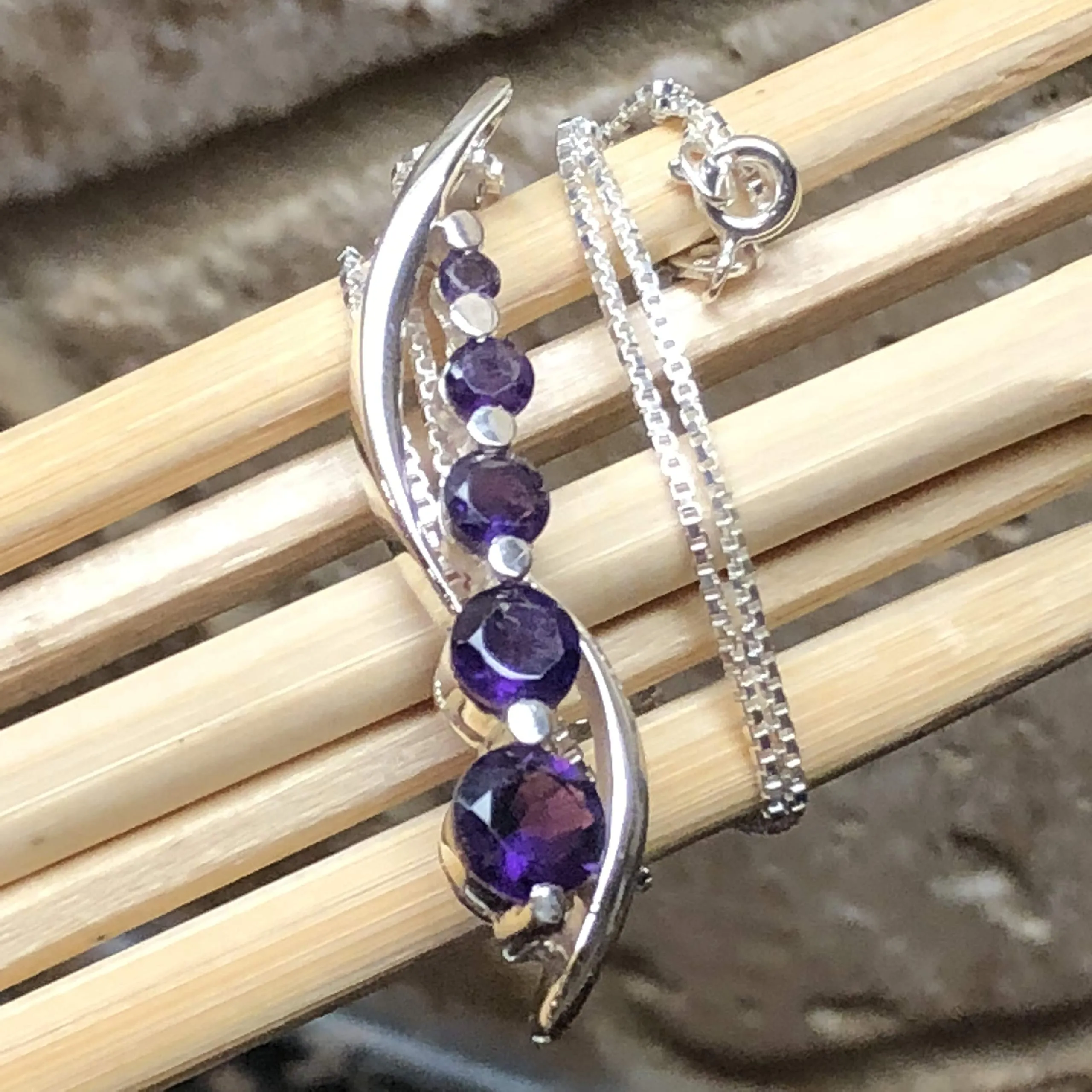 Natural 2.5ct Purple Amethyst 925 Solid Sterling Silver Pendant Necklace 16"