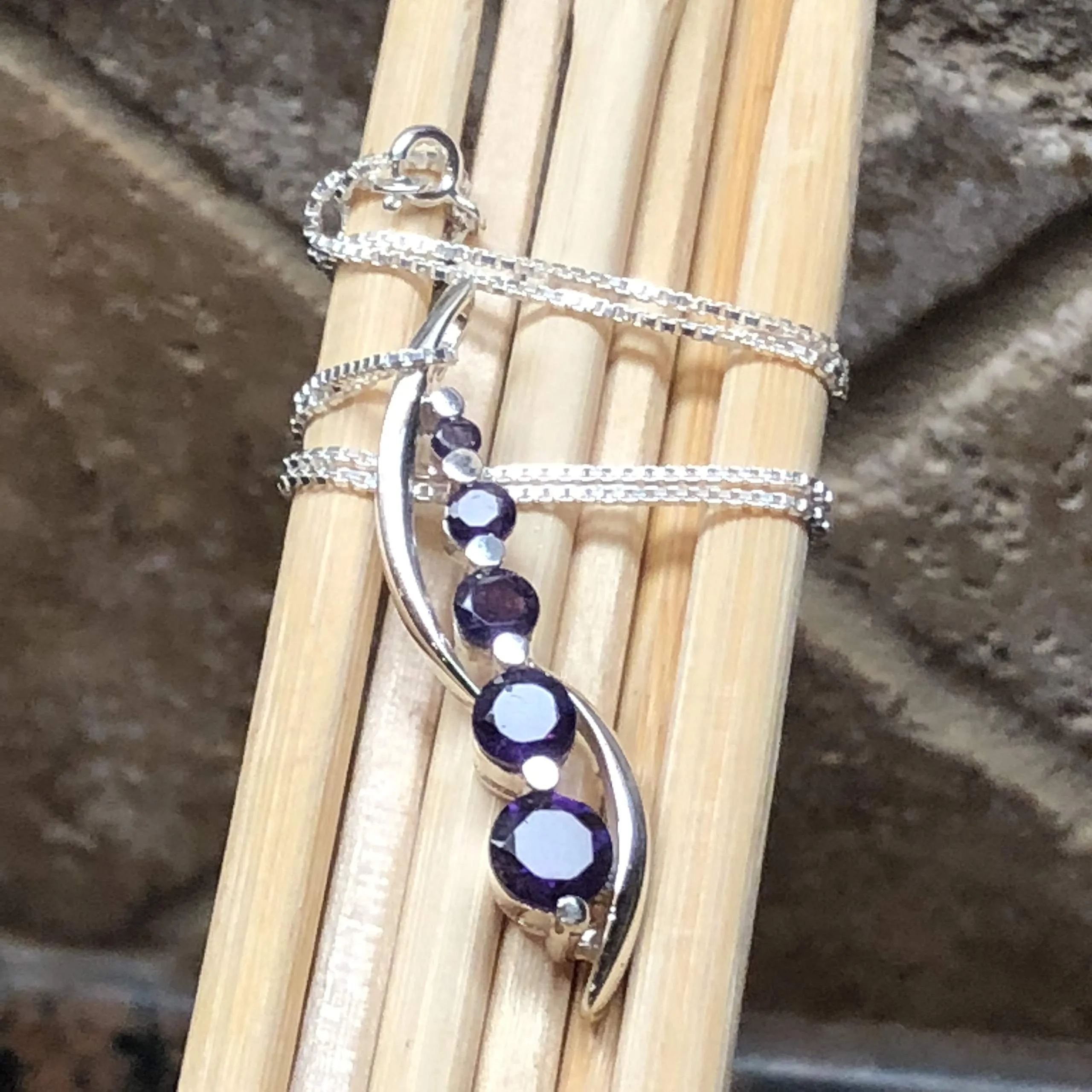 Natural 2.5ct Purple Amethyst 925 Solid Sterling Silver Pendant Necklace 16"
