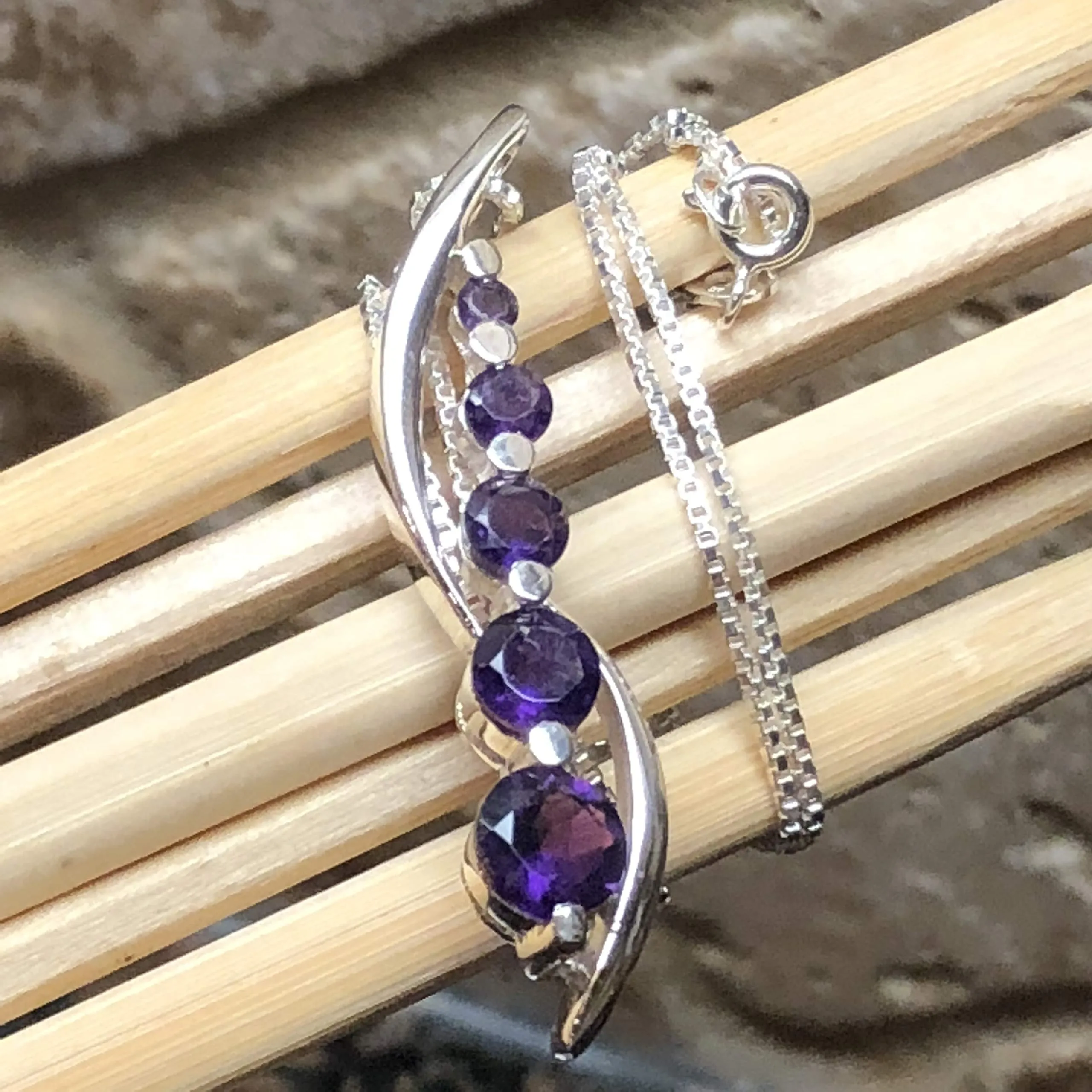 Natural 2.5ct Purple Amethyst 925 Solid Sterling Silver Pendant Necklace 16"