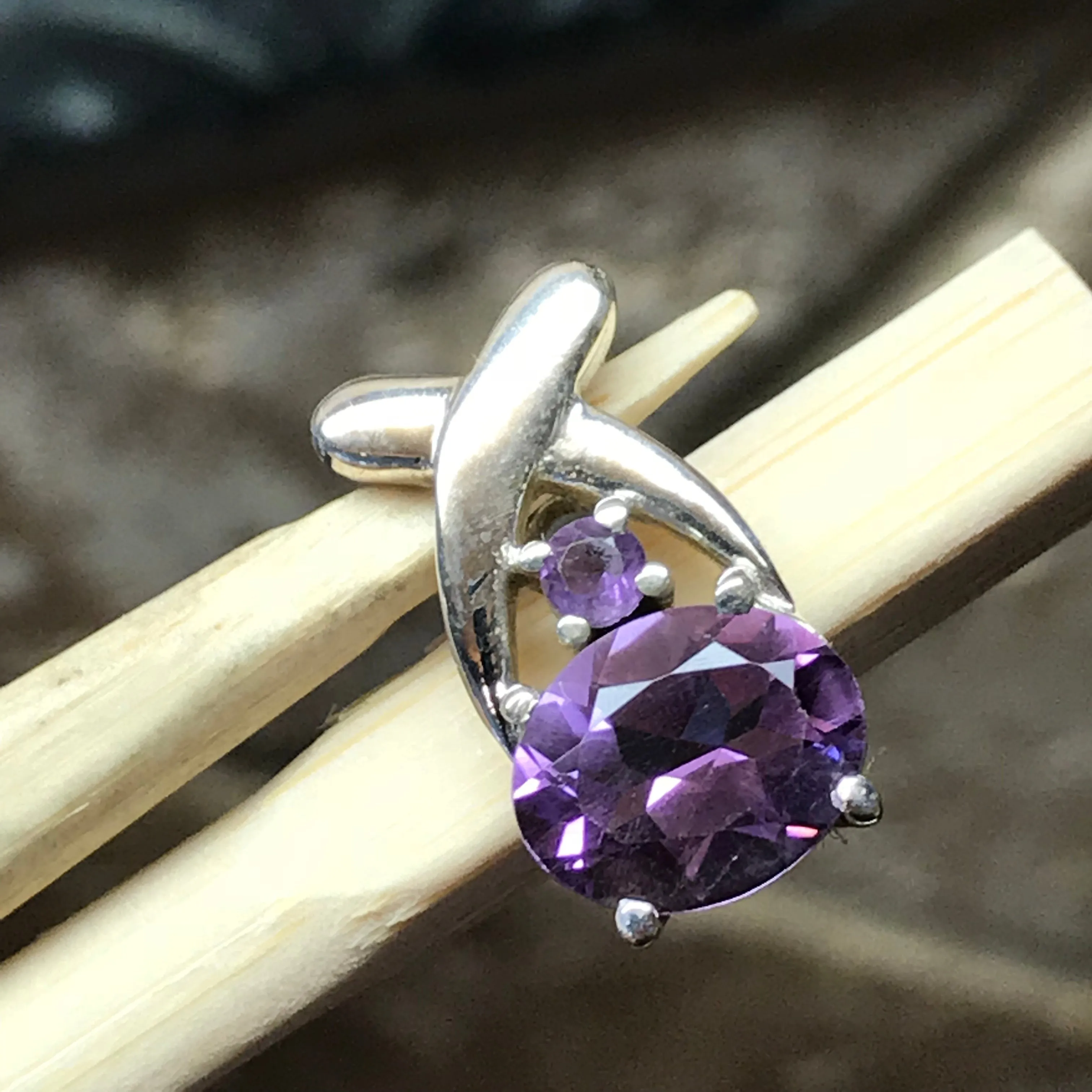 Natural 2ct Amethyst 925 Solid Sterling Silver Pendant 18mm