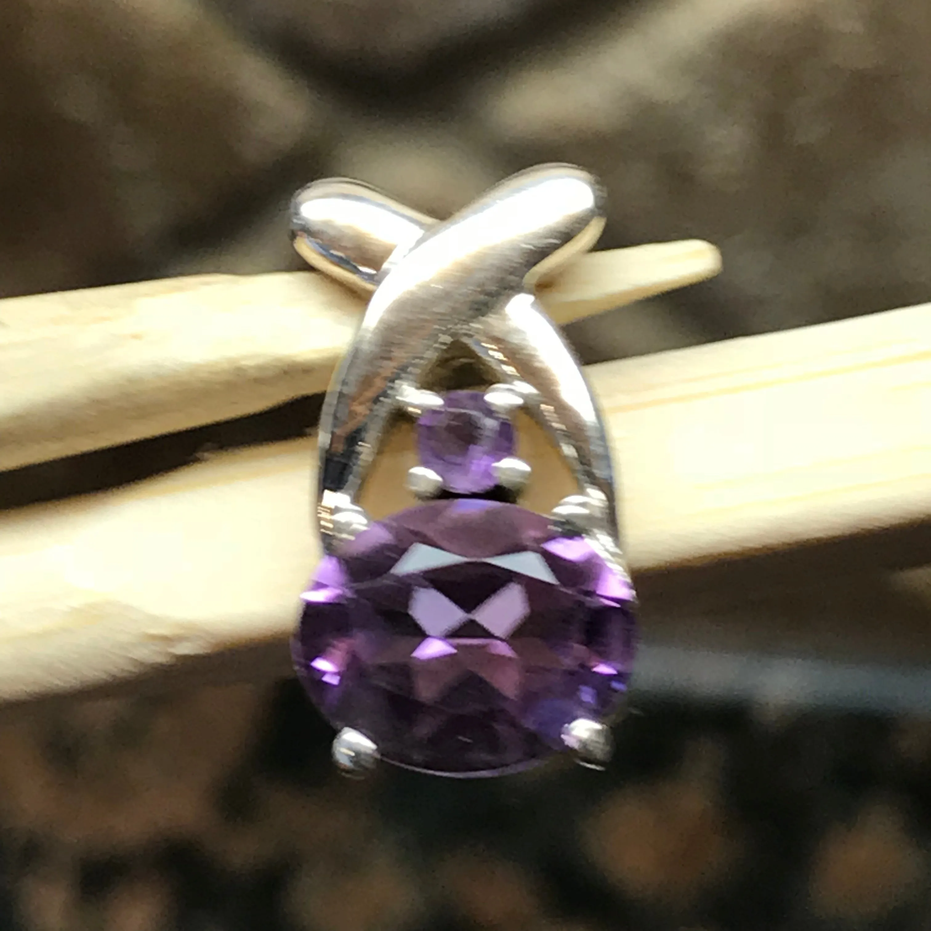 Natural 2ct Amethyst 925 Solid Sterling Silver Pendant 18mm