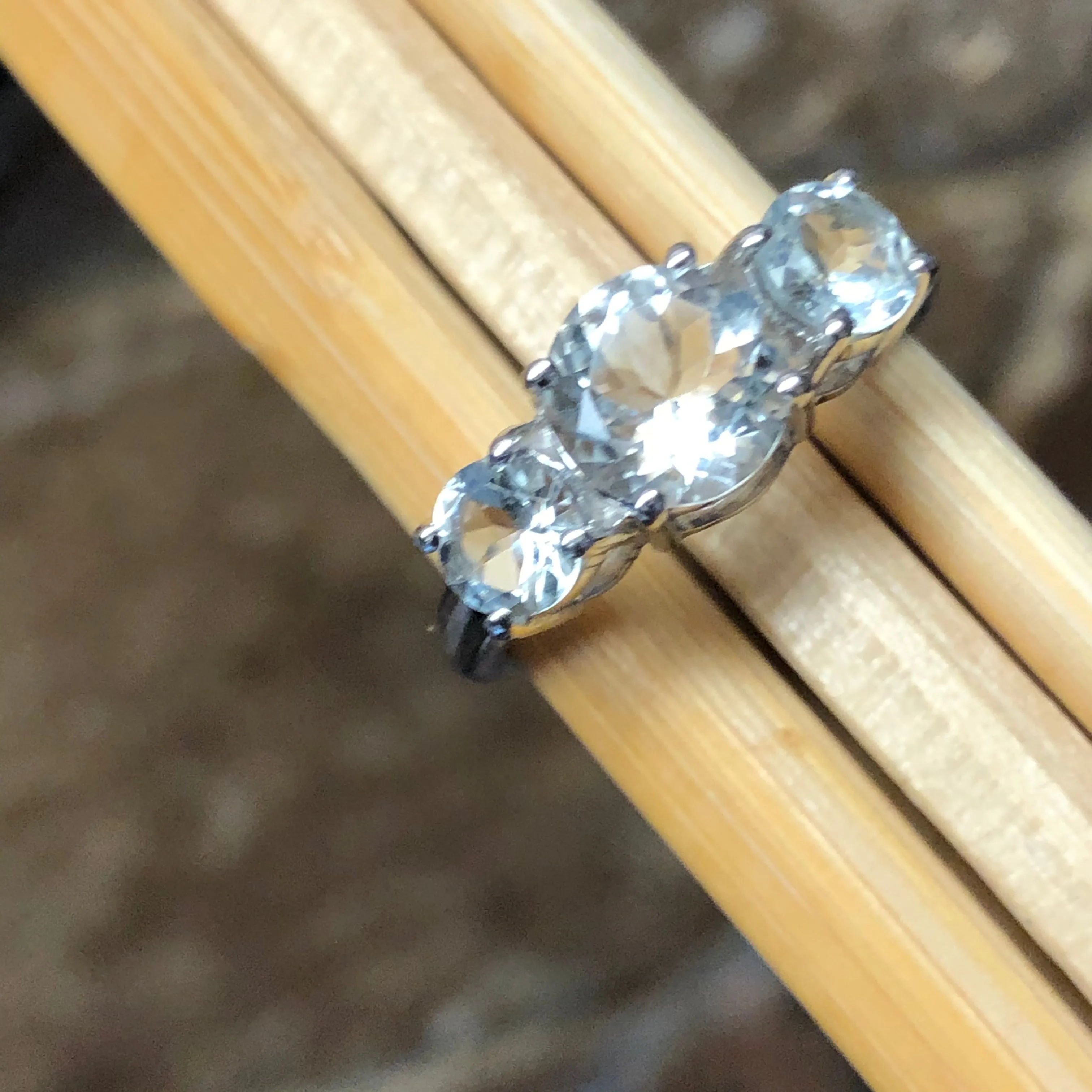Natural 2ct Aquamarine 925 Solid Sterling Silver Ring Size 5, 6, 7, 8, 9