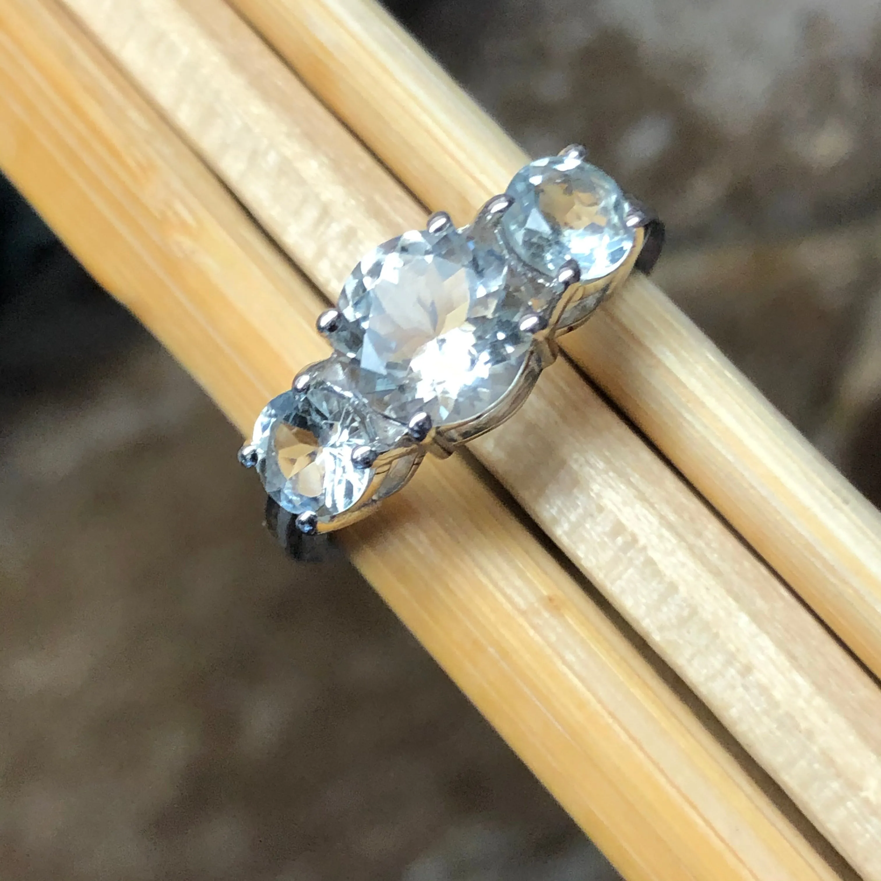 Natural 2ct Aquamarine 925 Solid Sterling Silver Ring Size 5, 6, 7, 8, 9