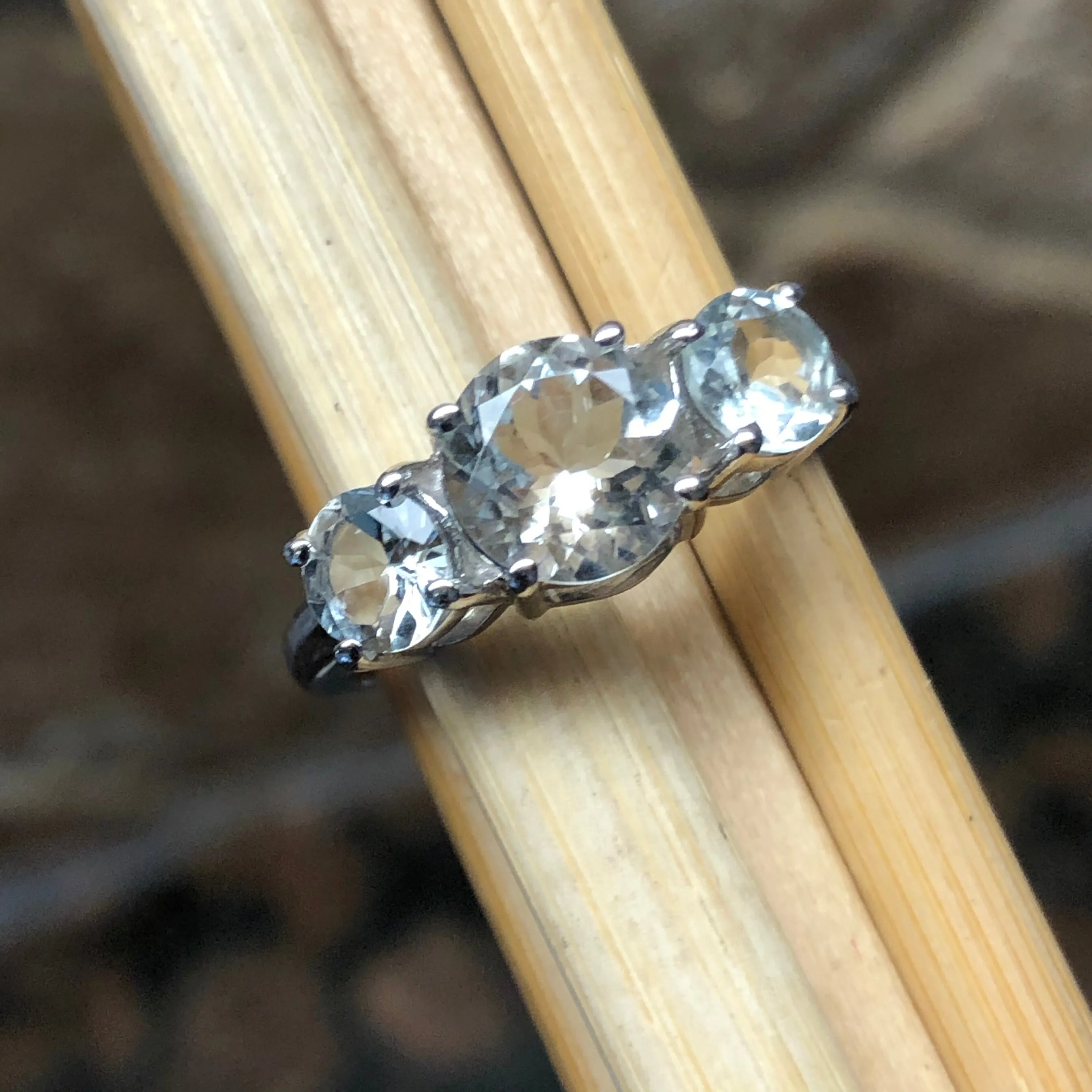 Natural 2ct Aquamarine 925 Solid Sterling Silver Ring Size 5, 6, 7, 8, 9