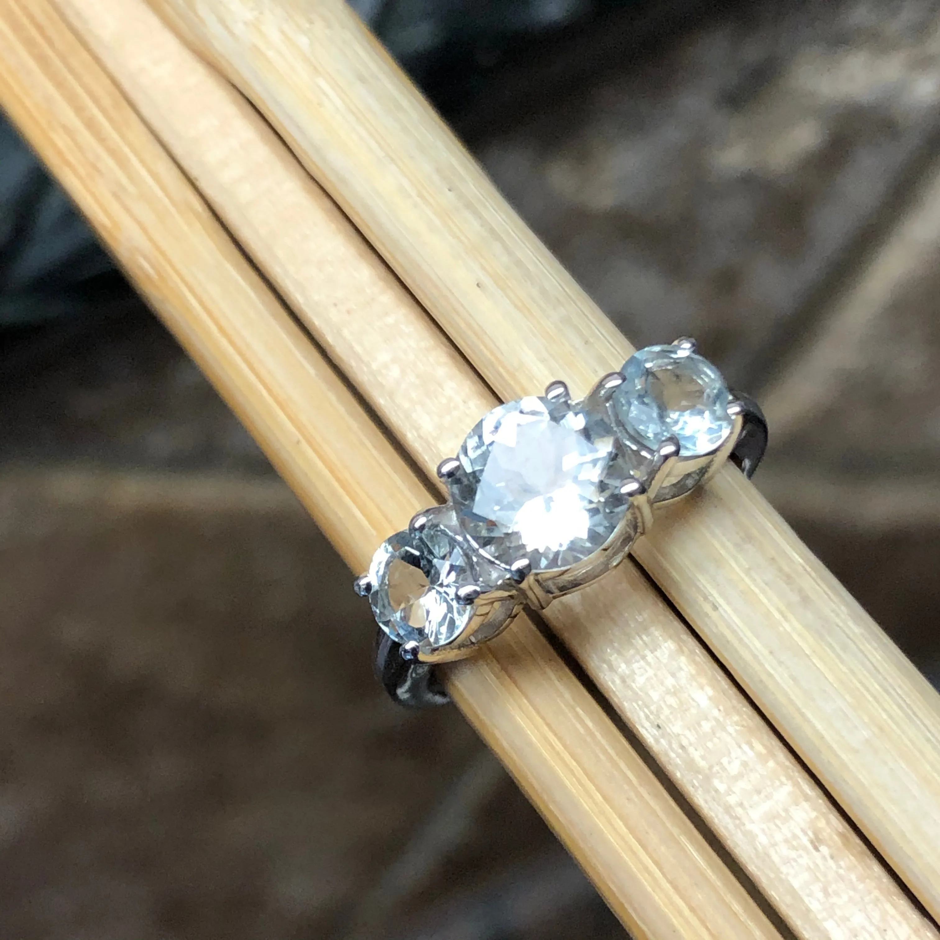 Natural 2ct Aquamarine 925 Solid Sterling Silver Ring Size 5, 6, 7, 8, 9