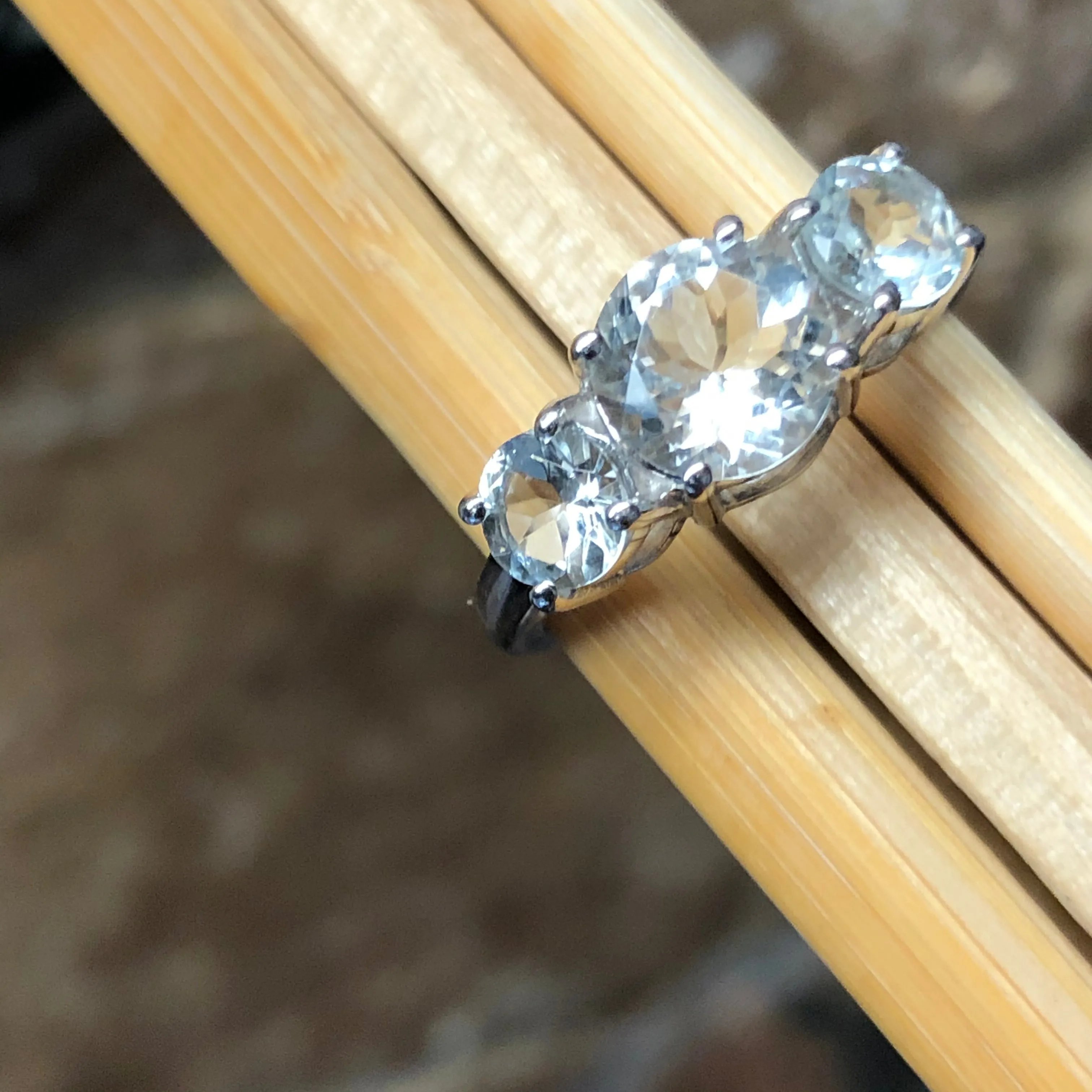 Natural 2ct Aquamarine 925 Solid Sterling Silver Ring Size 5, 6, 7, 8, 9
