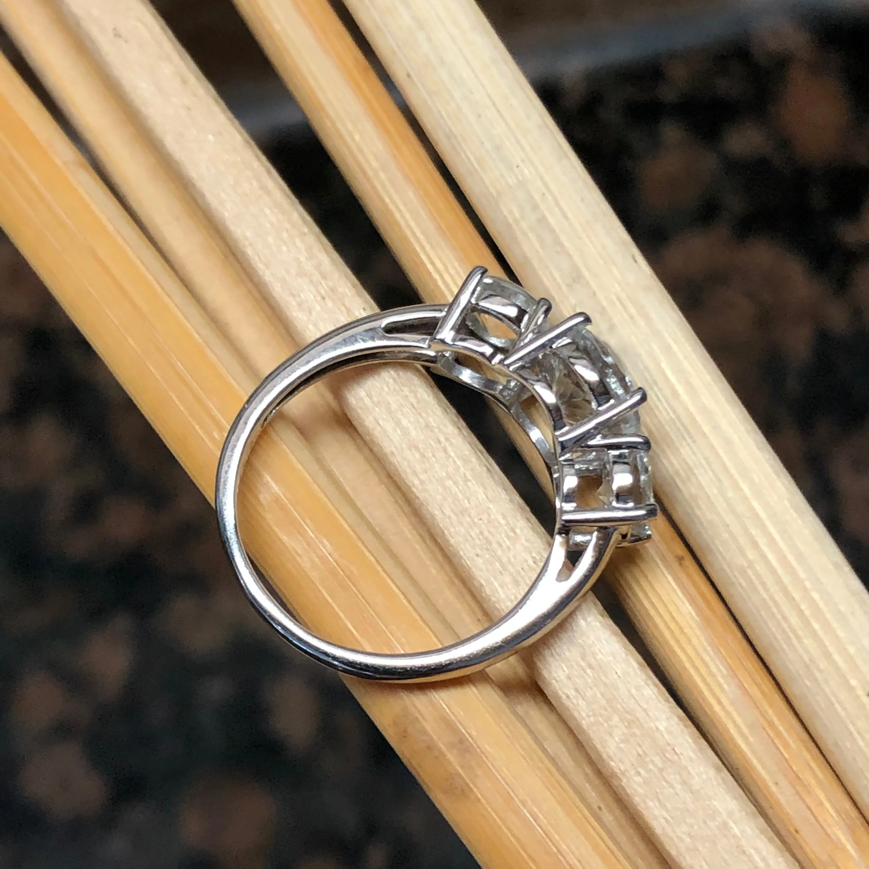 Natural 2ct Aquamarine 925 Solid Sterling Silver Ring Size 5, 6, 7, 8, 9