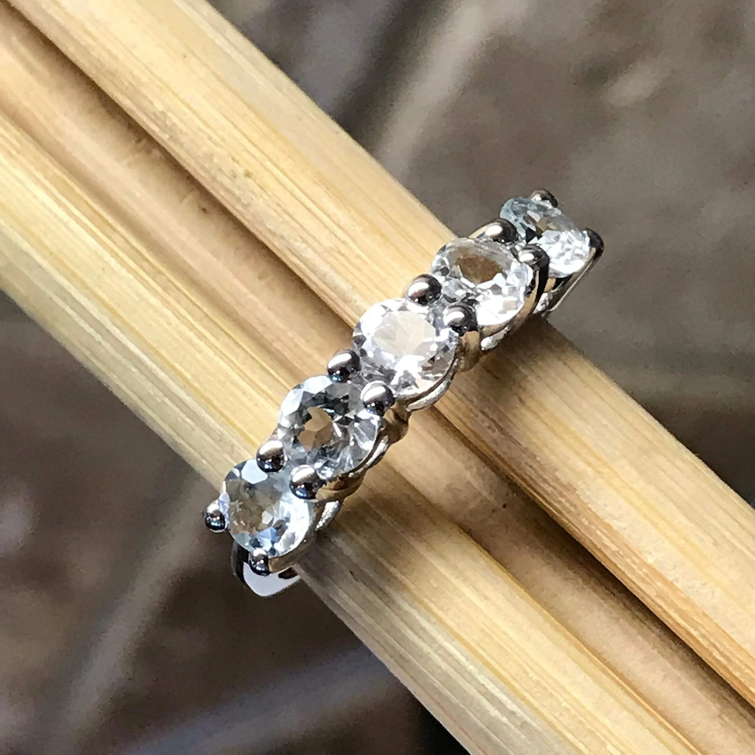 Natural 2ct Aquamarine 925 Sterling Silver Ring Size 6, 7, 8, 9
