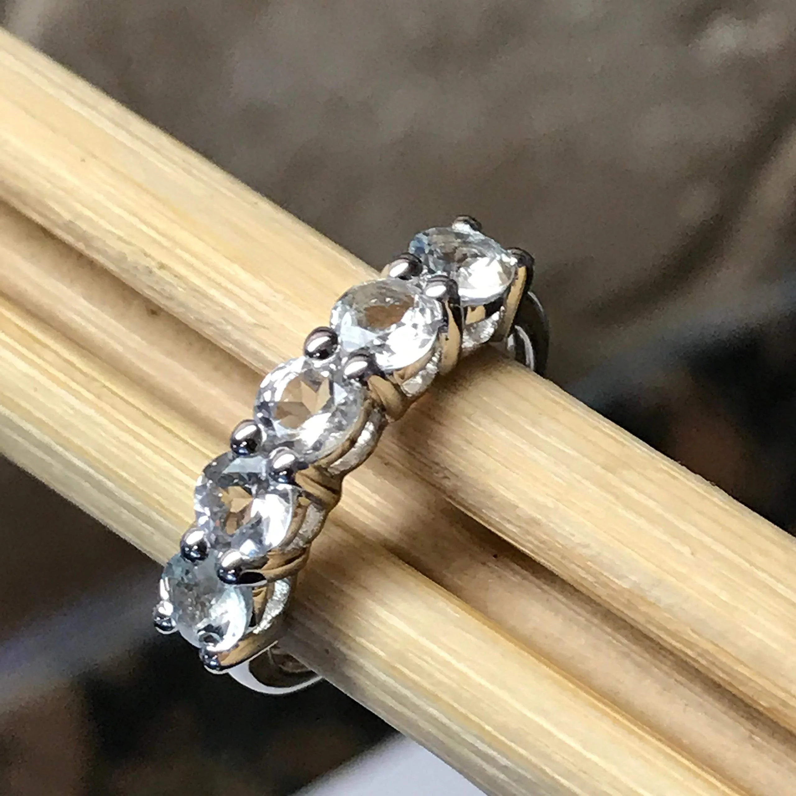 Natural 2ct Aquamarine 925 Sterling Silver Ring Size 6, 7, 8, 9