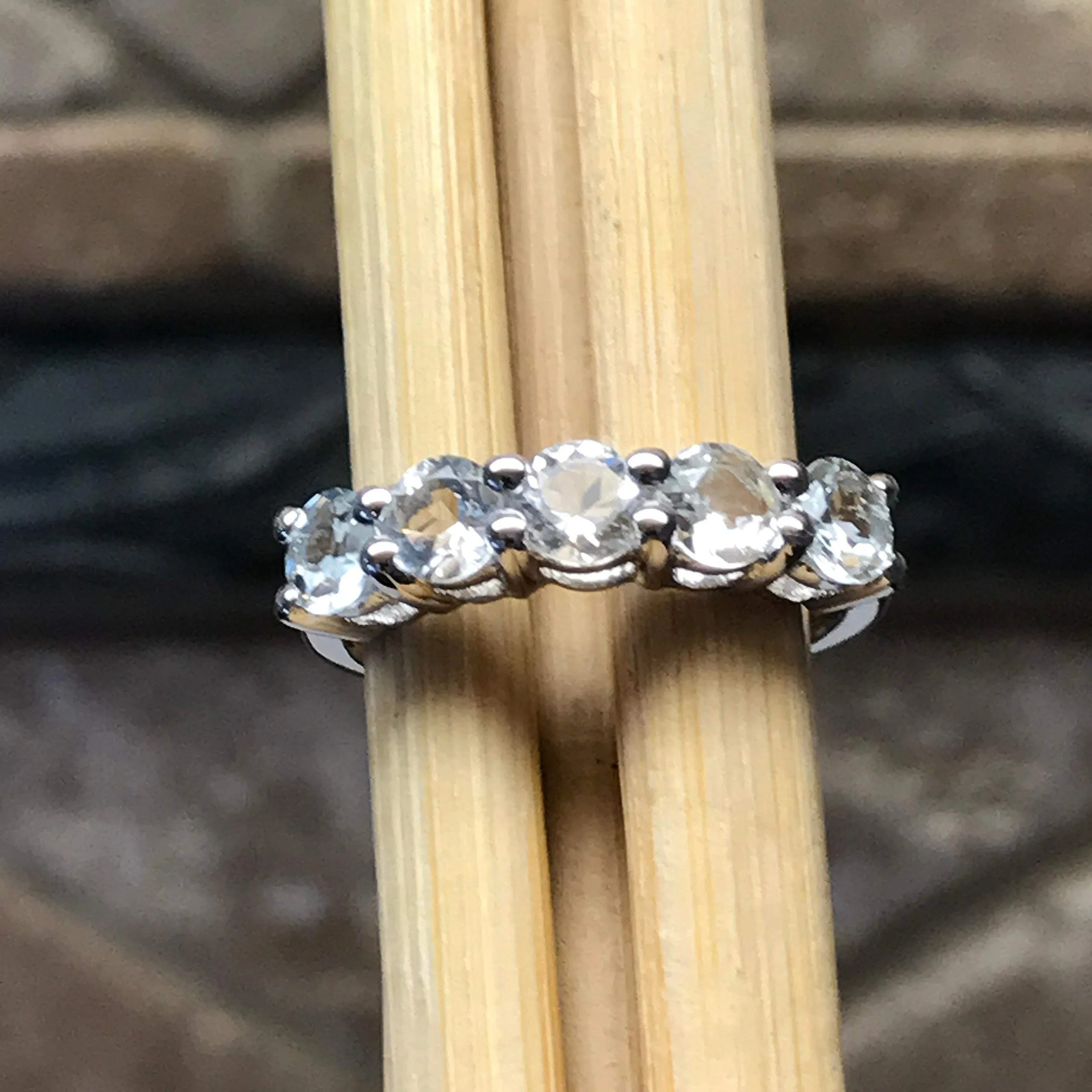 Natural 2ct Aquamarine 925 Sterling Silver Ring Size 6, 7, 8, 9