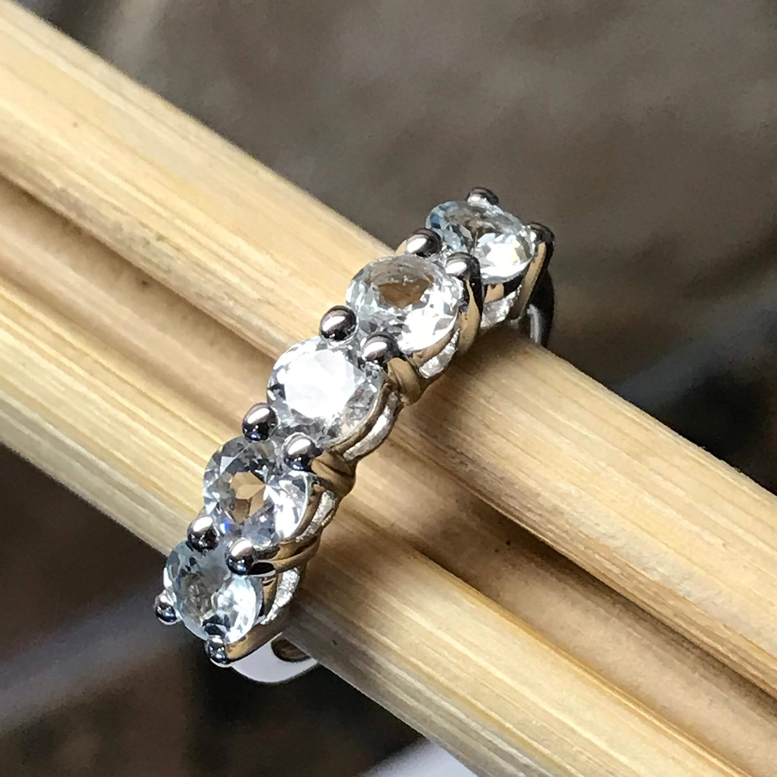 Natural 2ct Aquamarine 925 Sterling Silver Ring Size 6, 7, 8, 9