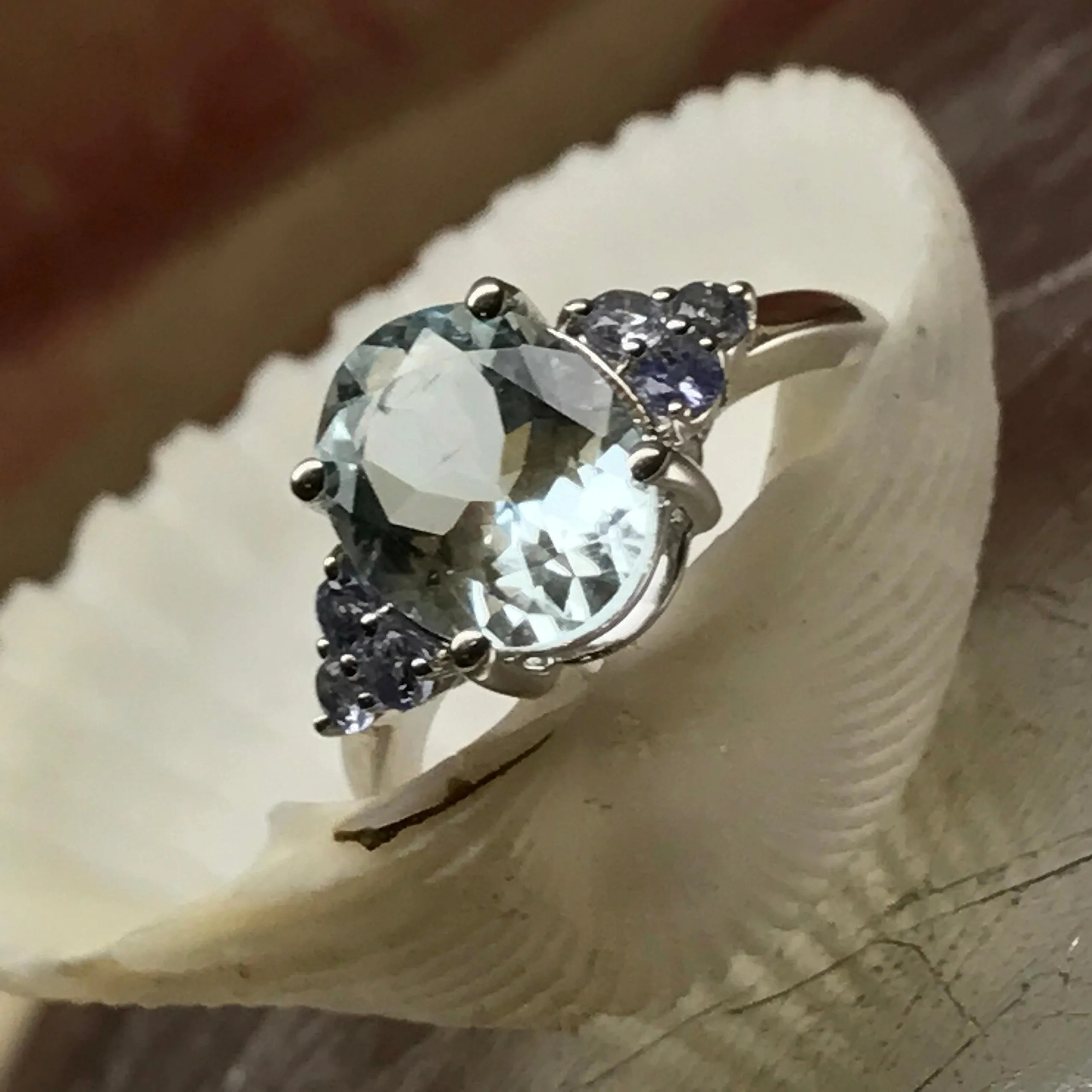 Natural 2ct Aquamarine, Blue Tanzanite 925 Solid Sterling Silver Ring Size 5, 6, 7, 8, 9