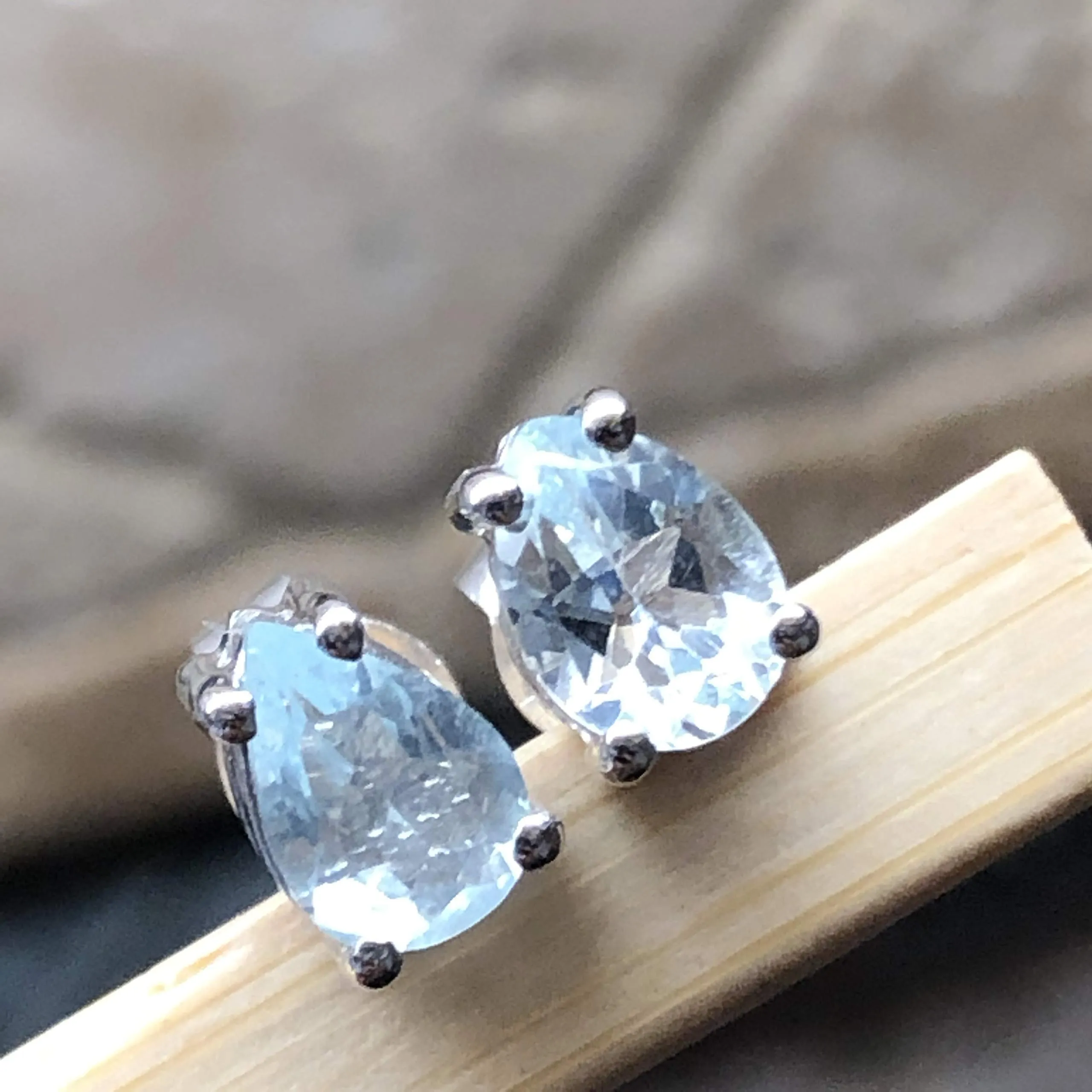 Natural 2ct Blue Aquamarine 925 Solid Sterling Silver Earrings 6mm