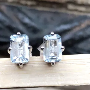 Natural 2ct Blue Aquamarine 925 Solid Sterling Silver Earrings 6mm