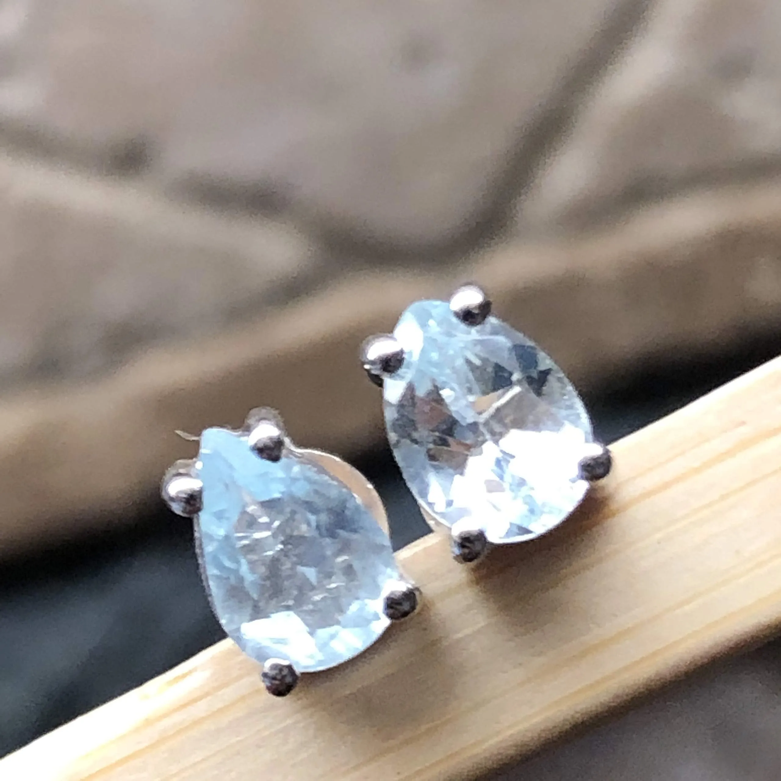 Natural 2ct Blue Aquamarine 925 Solid Sterling Silver Earrings 6mm
