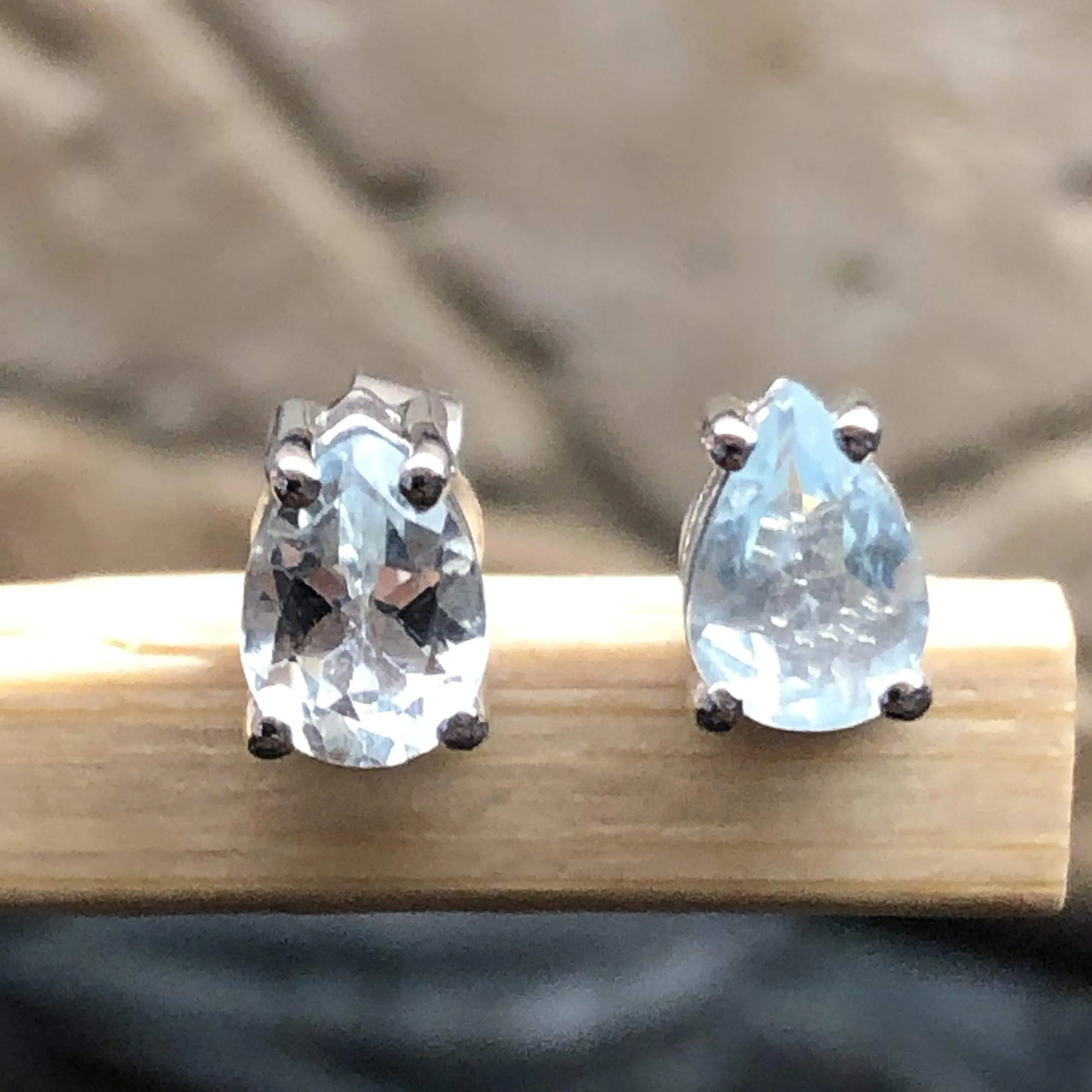 Natural 2ct Blue Aquamarine 925 Solid Sterling Silver Earrings 6mm