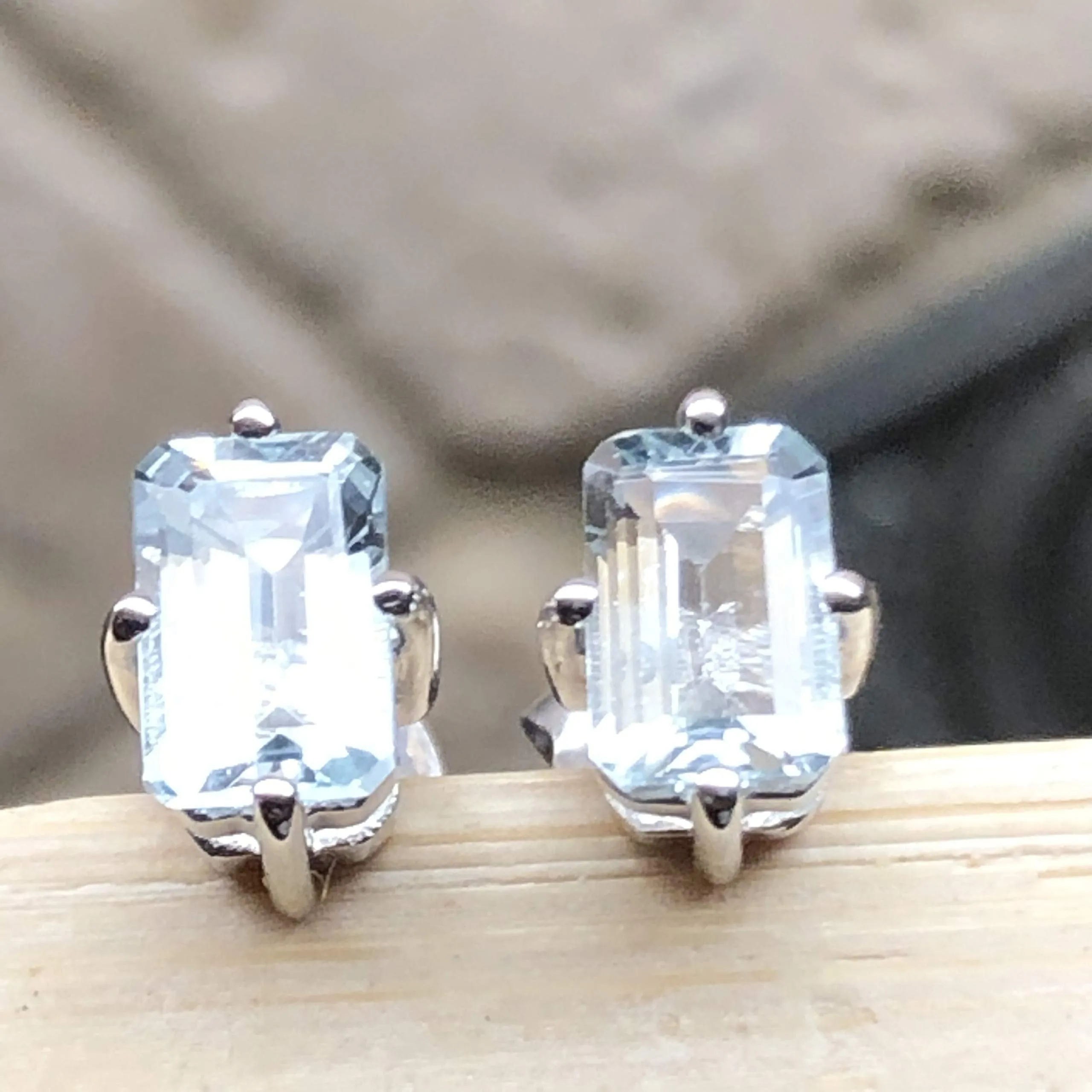 Natural 2ct Blue Aquamarine 925 Solid Sterling Silver Earrings 6mm