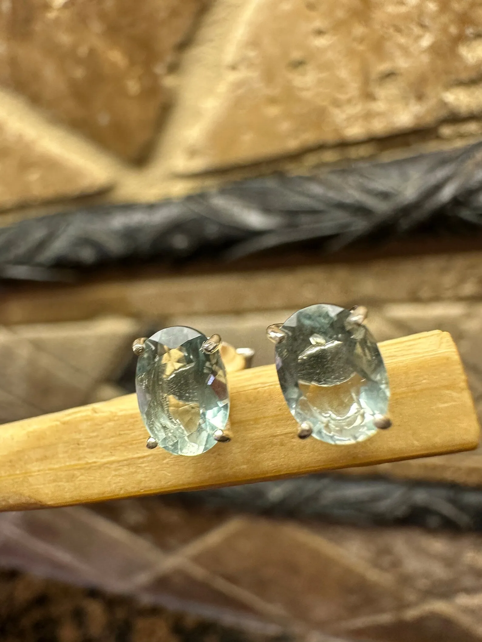 Natural 2ct Blue Aquamarine 925 Solid Sterling Silver Earrings 8mm