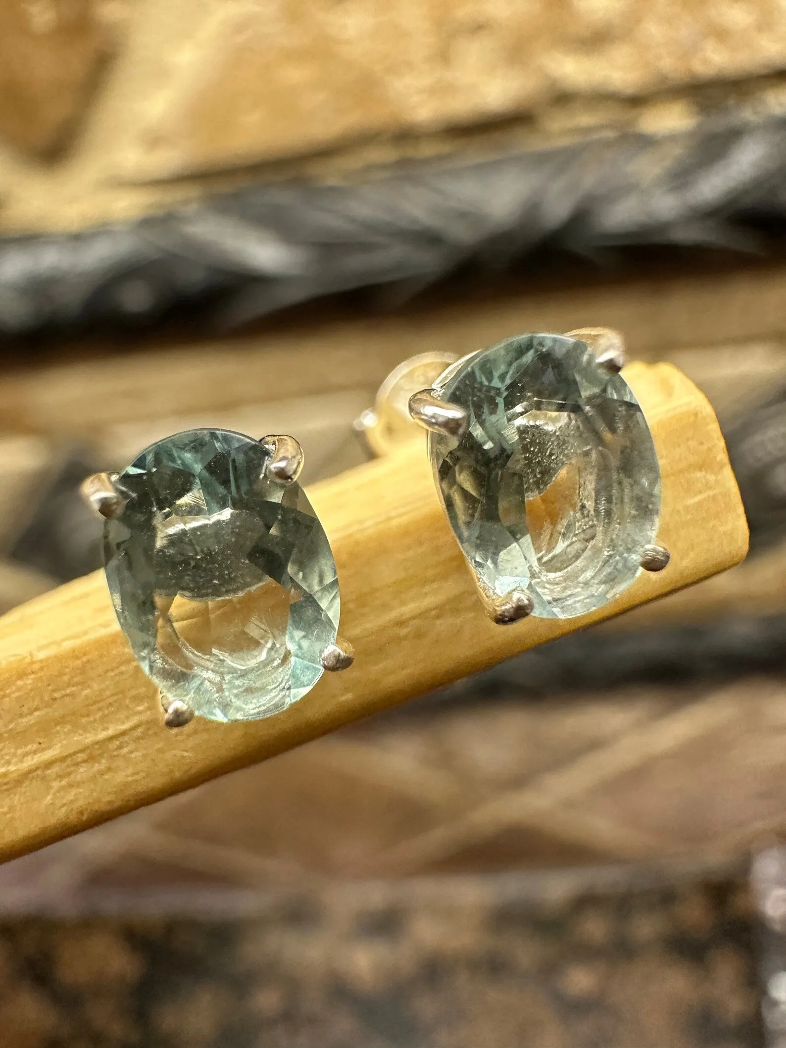 Natural 2ct Blue Aquamarine 925 Solid Sterling Silver Earrings 8mm