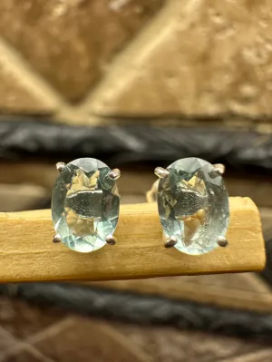 Natural 2ct Blue Aquamarine 925 Solid Sterling Silver Earrings 8mm