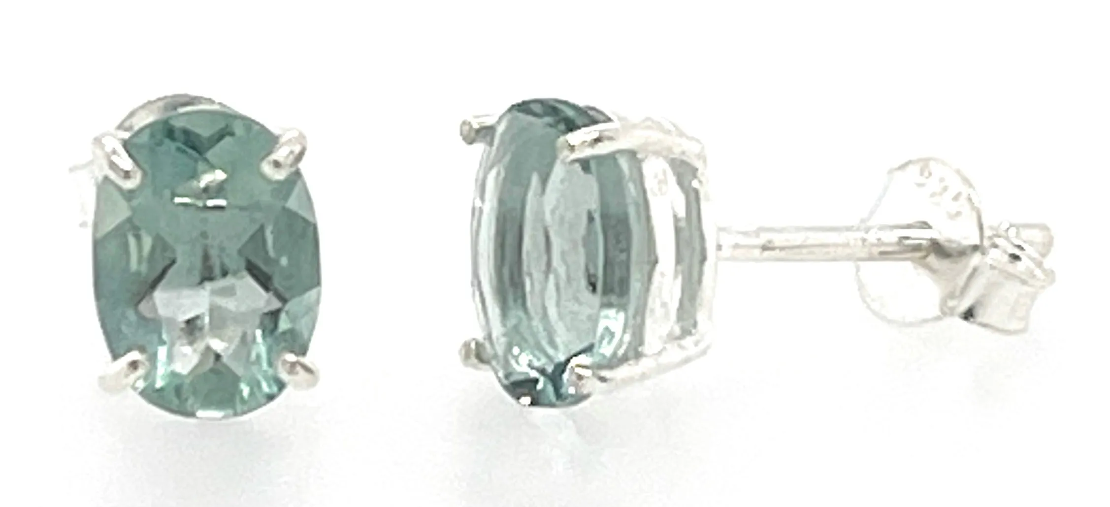 Natural 2ct Blue Aquamarine 925 Solid Sterling Silver Earrings 8mm