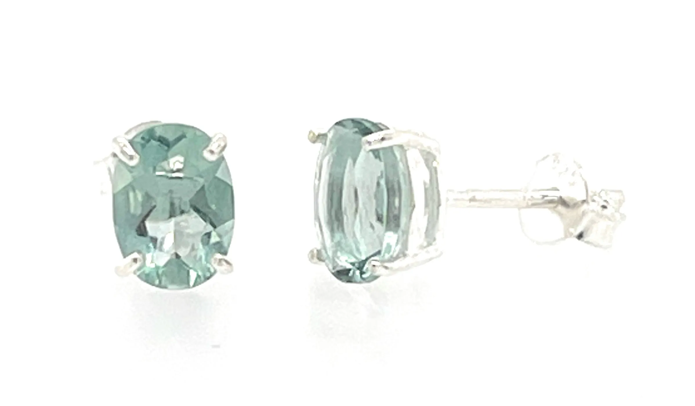 Natural 2ct Blue Aquamarine 925 Solid Sterling Silver Earrings 8mm