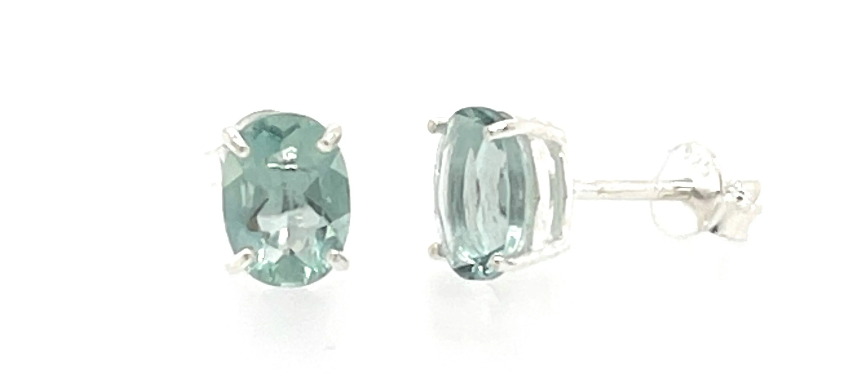 Natural 2ct Blue Aquamarine 925 Solid Sterling Silver Earrings 8mm