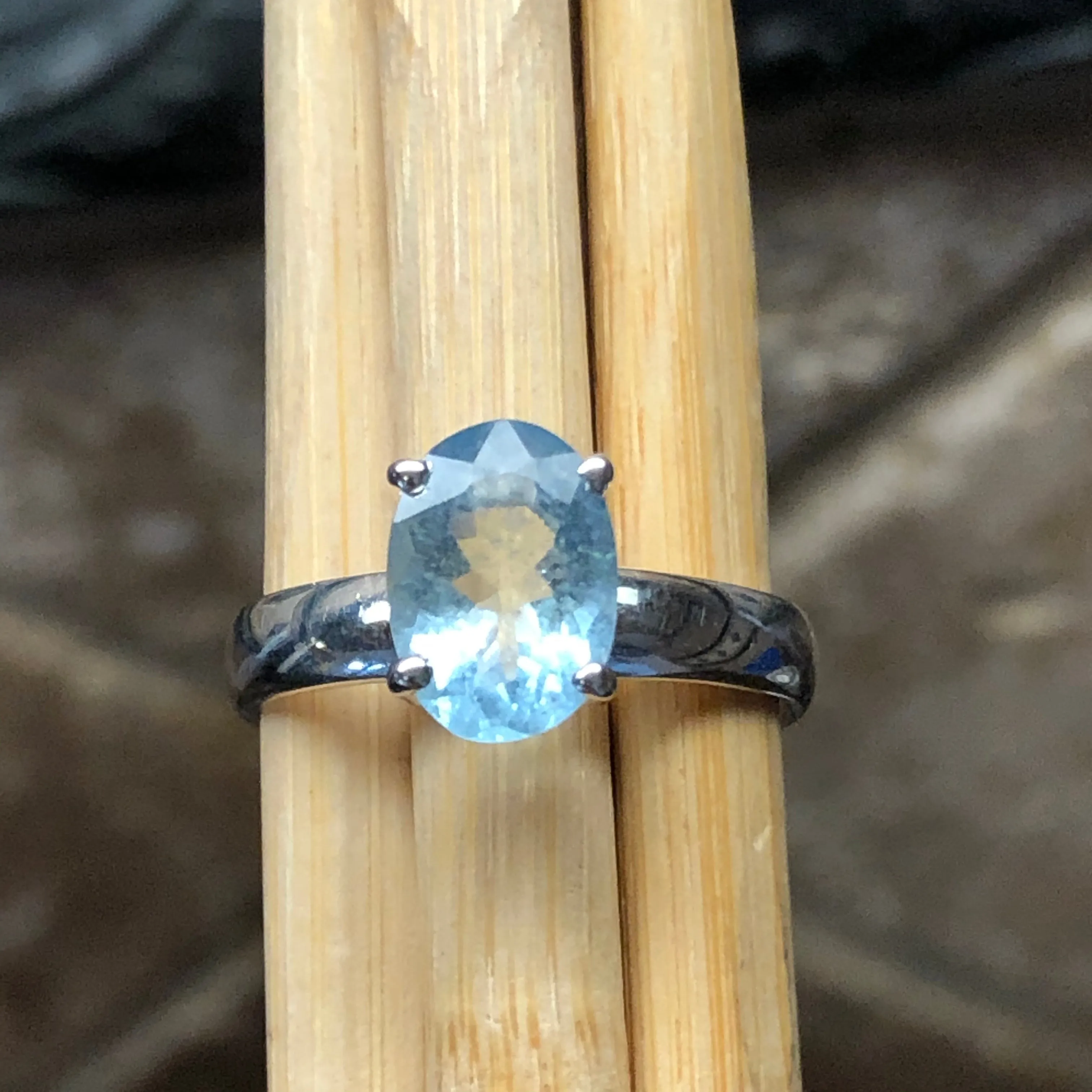 Natural 2ct Blue Aquamarine 925 Solid Sterling Silver Ring Size 6.75, 8, 9