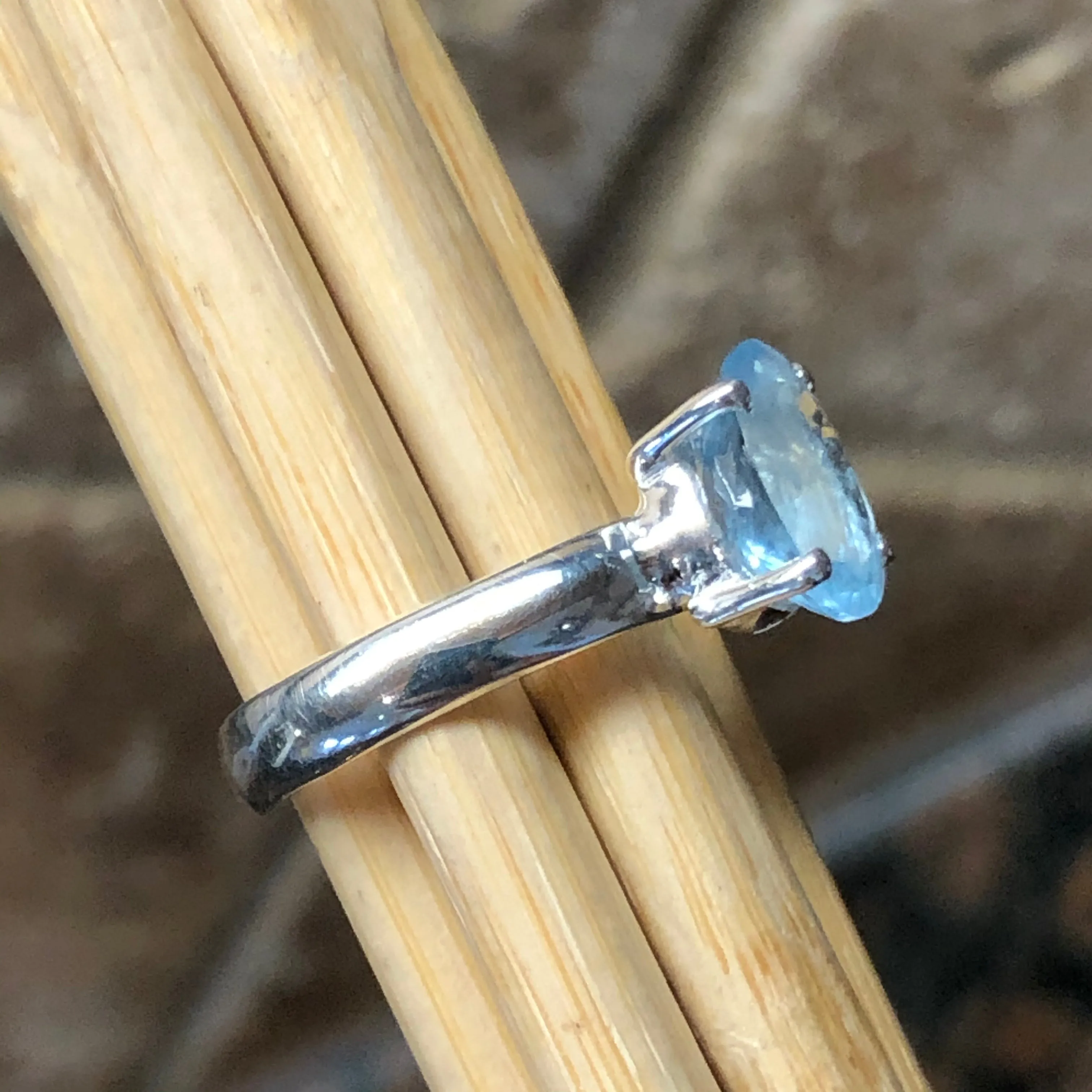 Natural 2ct Blue Aquamarine 925 Solid Sterling Silver Ring Size 6.75, 8, 9