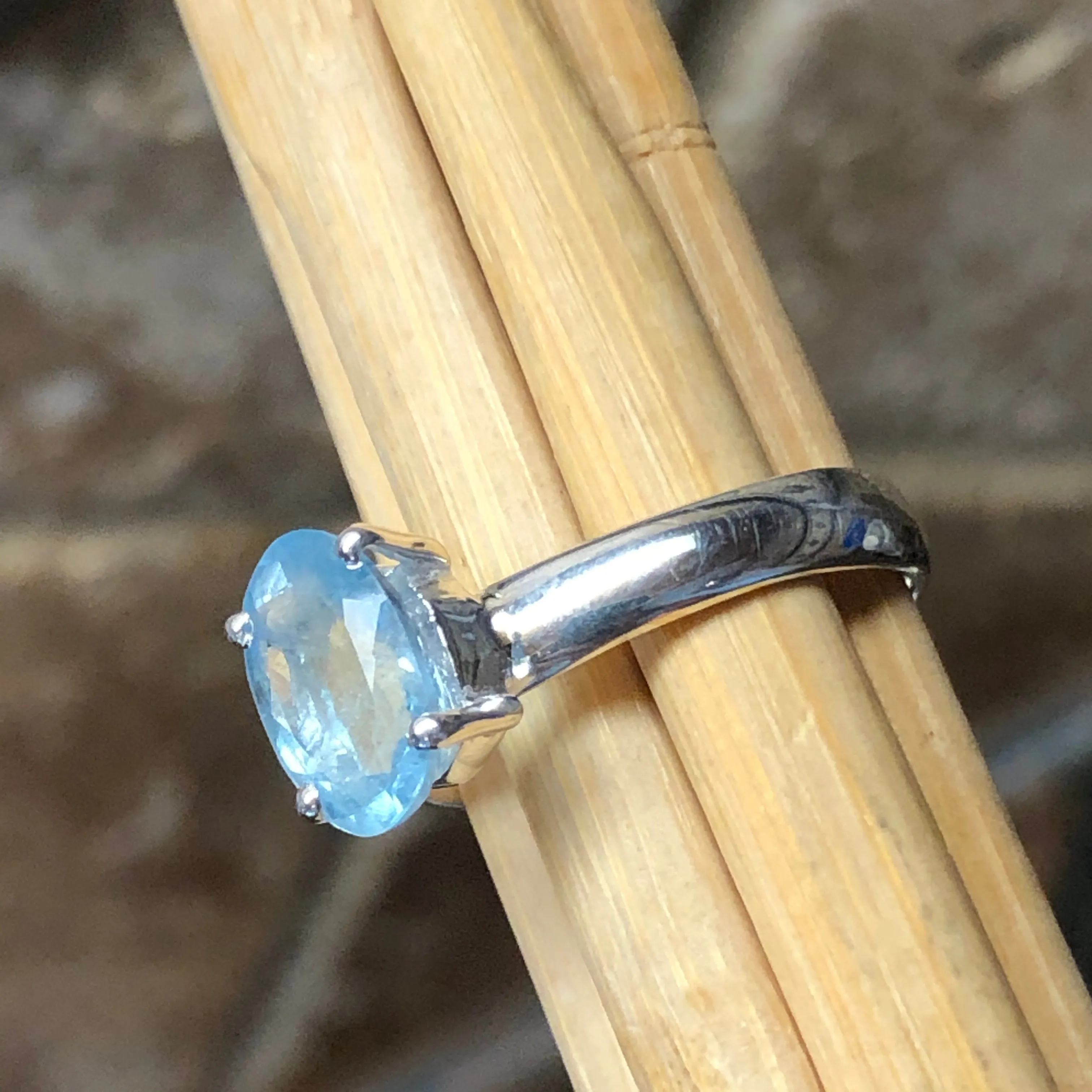 Natural 2ct Blue Aquamarine 925 Solid Sterling Silver Ring Size 6.75, 8, 9