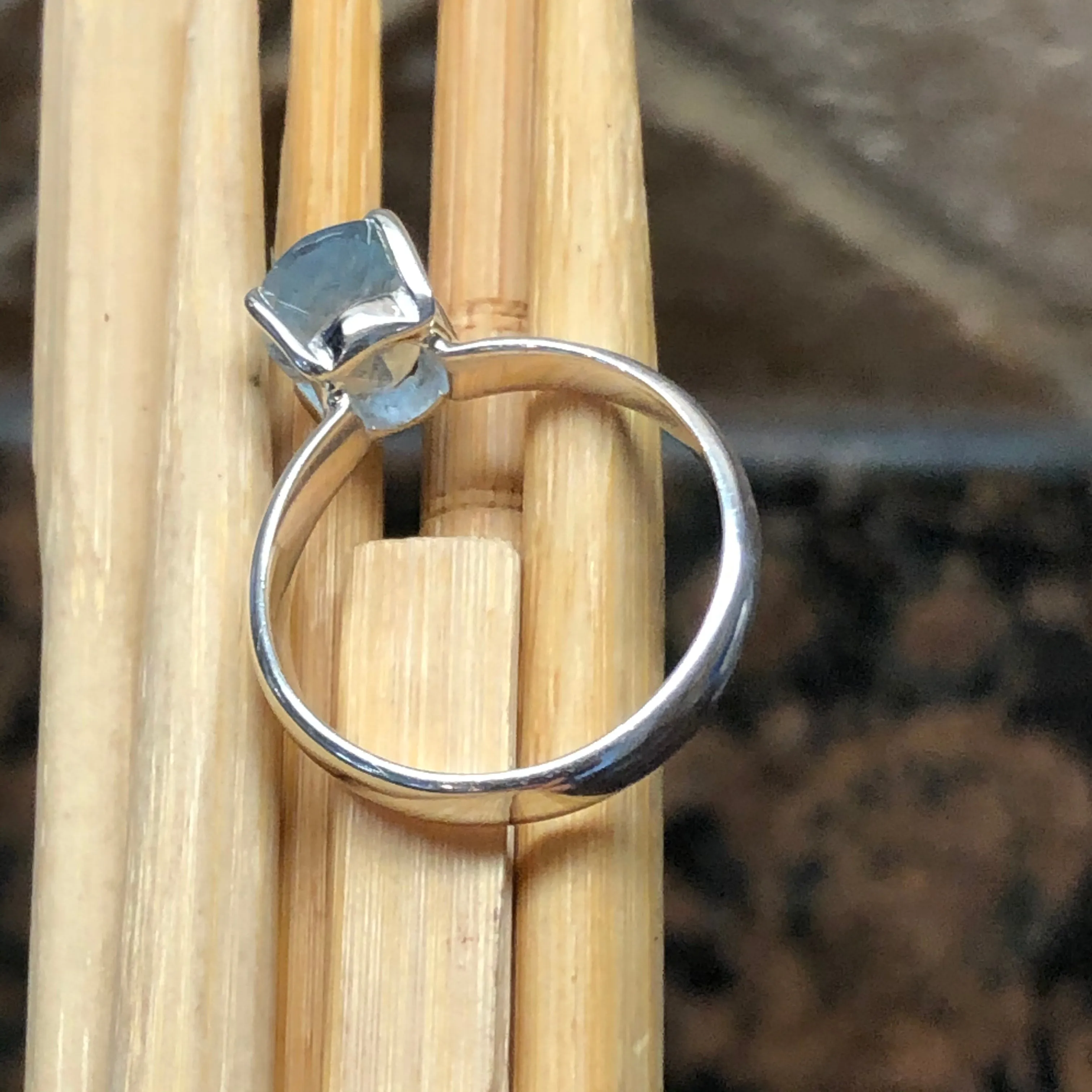 Natural 2ct Blue Aquamarine 925 Solid Sterling Silver Ring Size 6.75, 8, 9