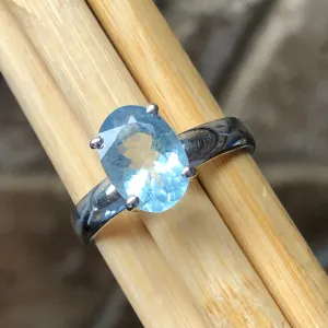 Natural 2ct Blue Aquamarine 925 Solid Sterling Silver Ring Size 6.75, 8, 9