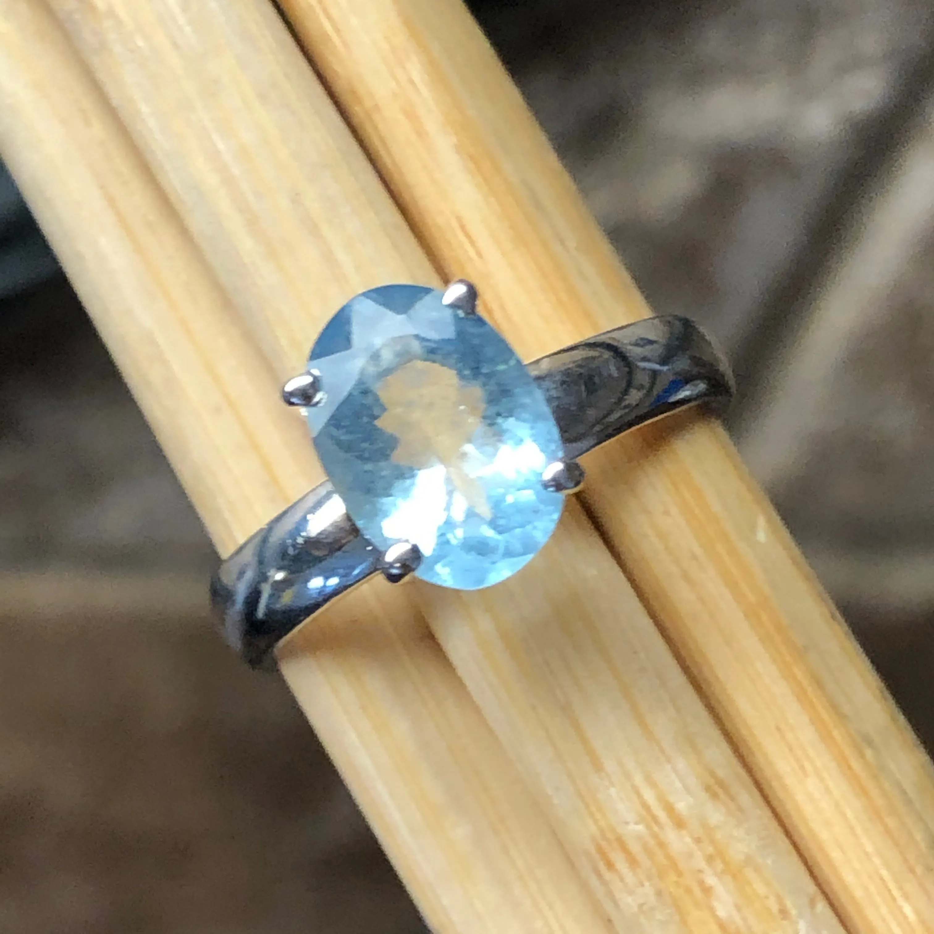 Natural 2ct Blue Aquamarine 925 Solid Sterling Silver Ring Size 6.75, 8, 9
