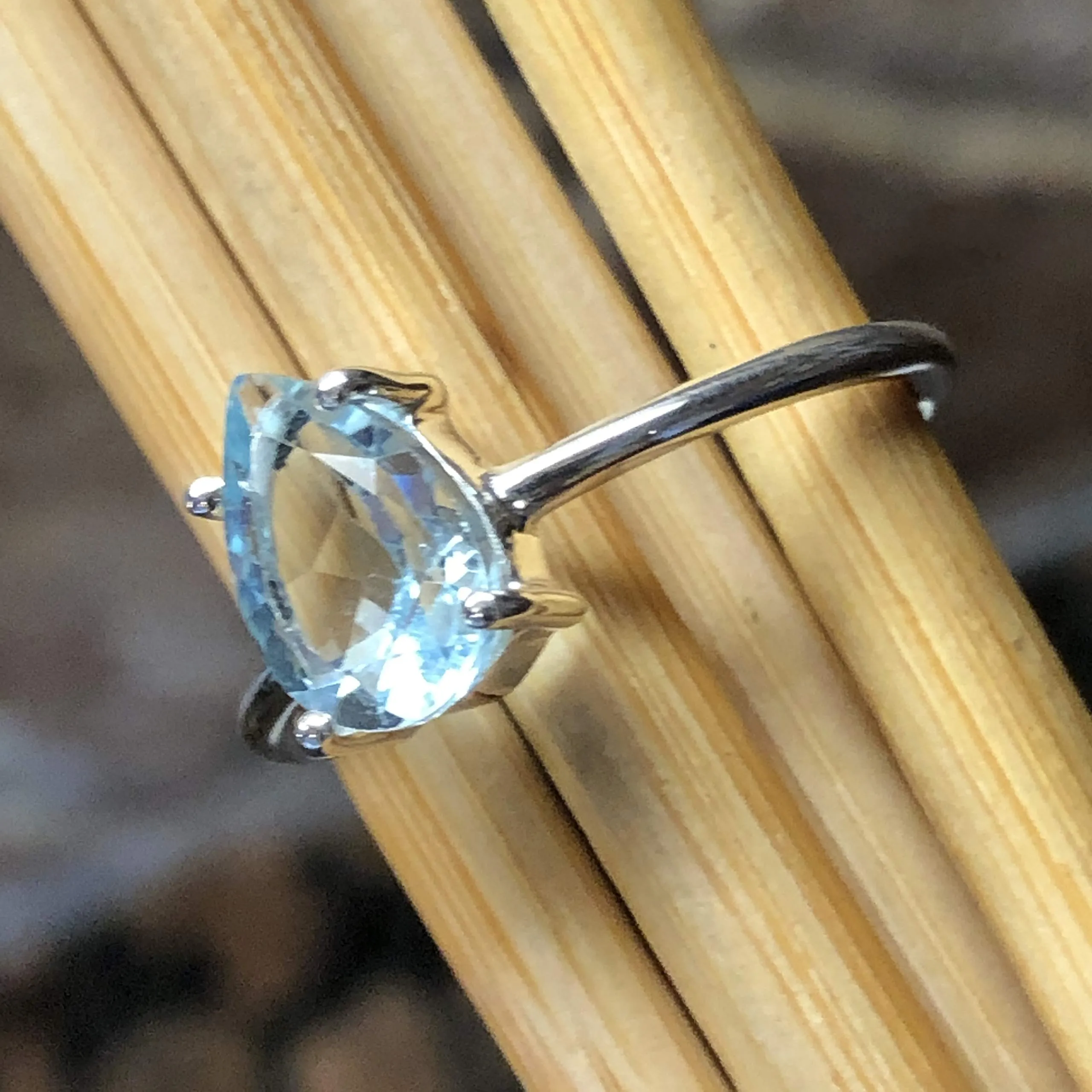 Natural 2ct Blue Topaz 925 Solid Sterling Silver Ring Size 8