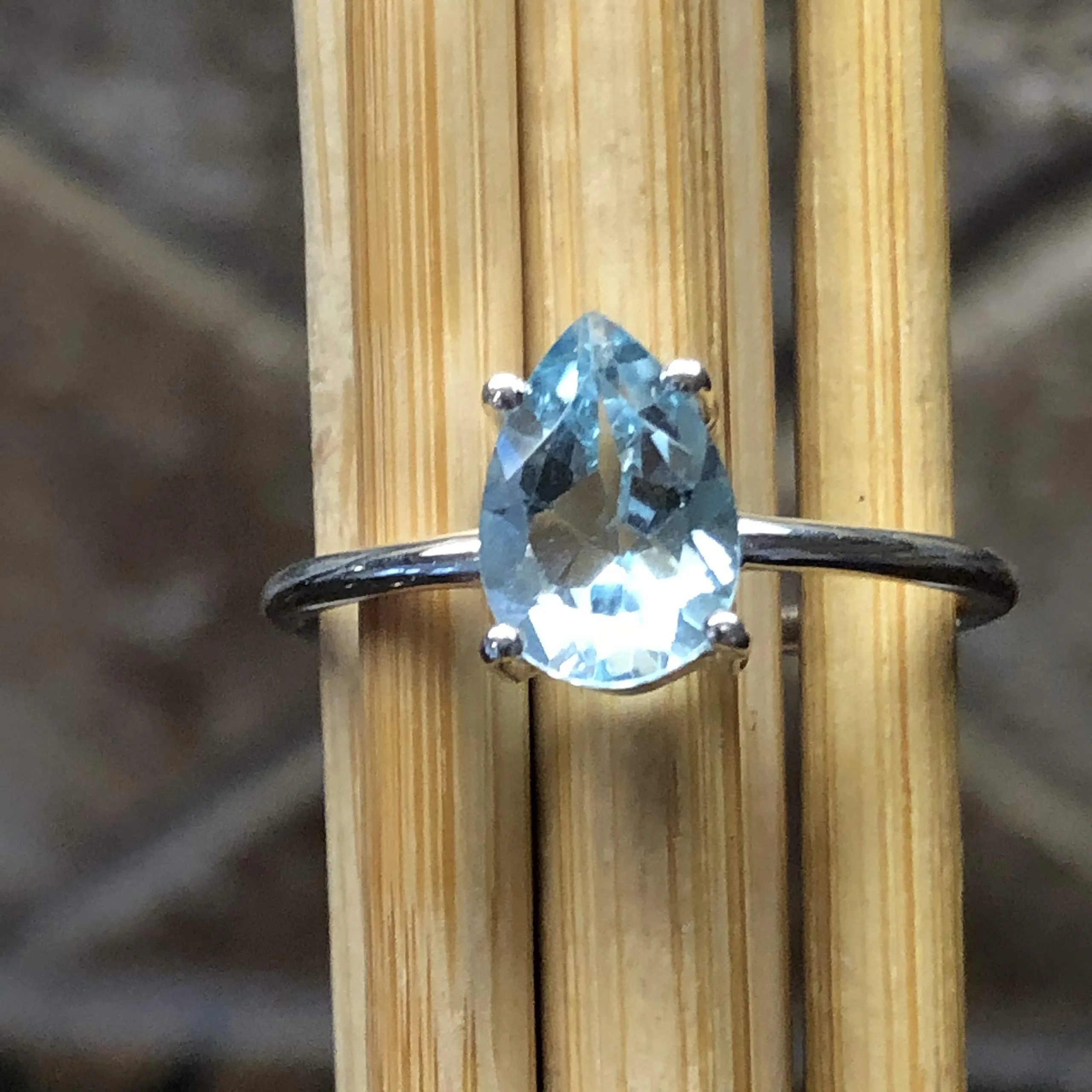 Natural 2ct Blue Topaz 925 Solid Sterling Silver Ring Size 8
