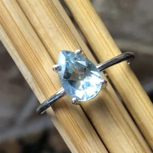 Natural 2ct Blue Topaz 925 Solid Sterling Silver Ring Size 8