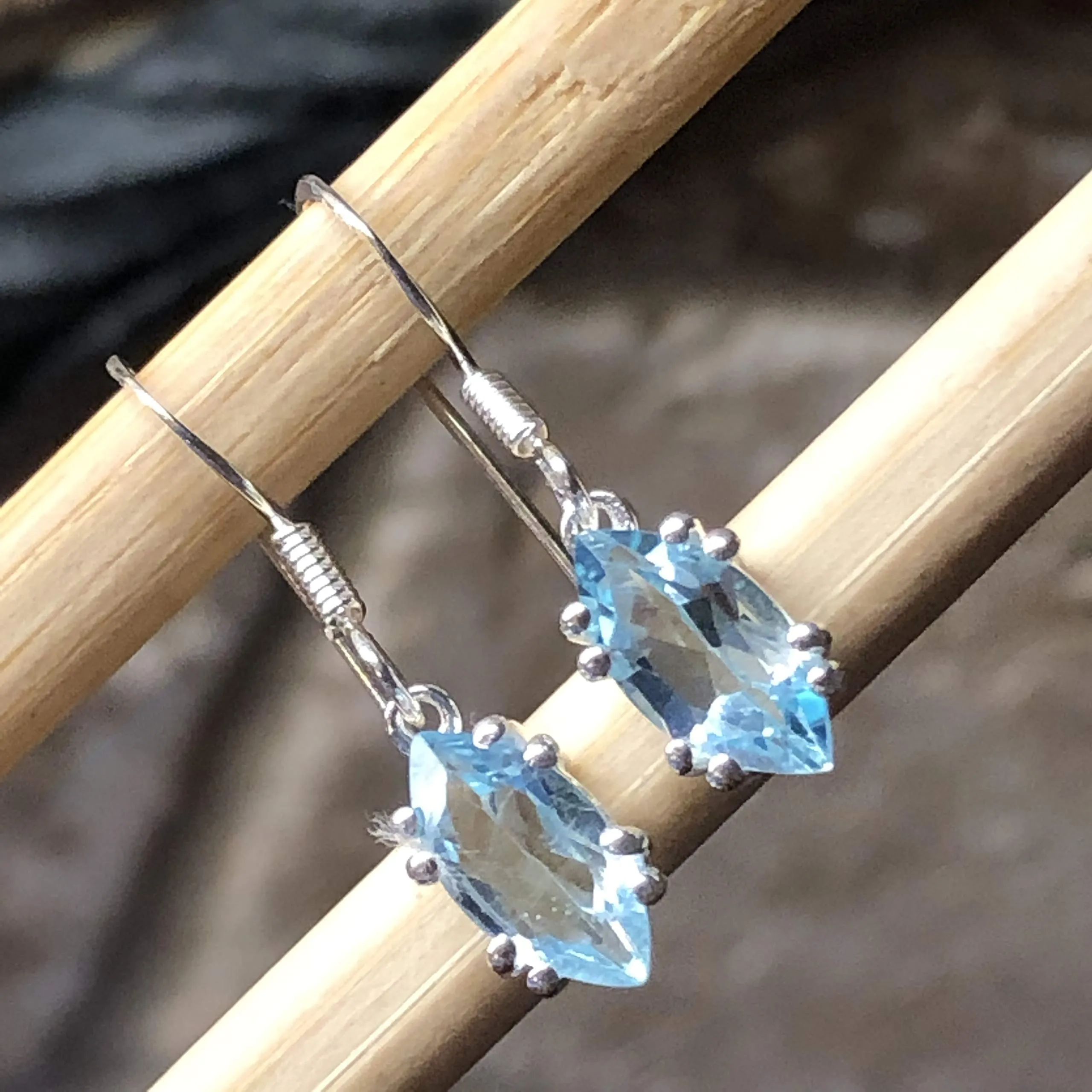 Natural 2ct Blue Topaz 925 Sterling Silver Earrings 25mm