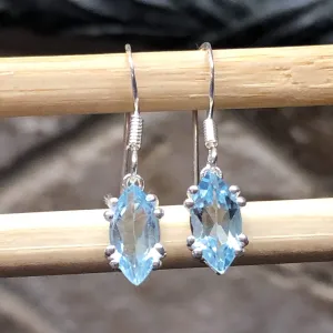 Natural 2ct Blue Topaz 925 Sterling Silver Earrings 25mm