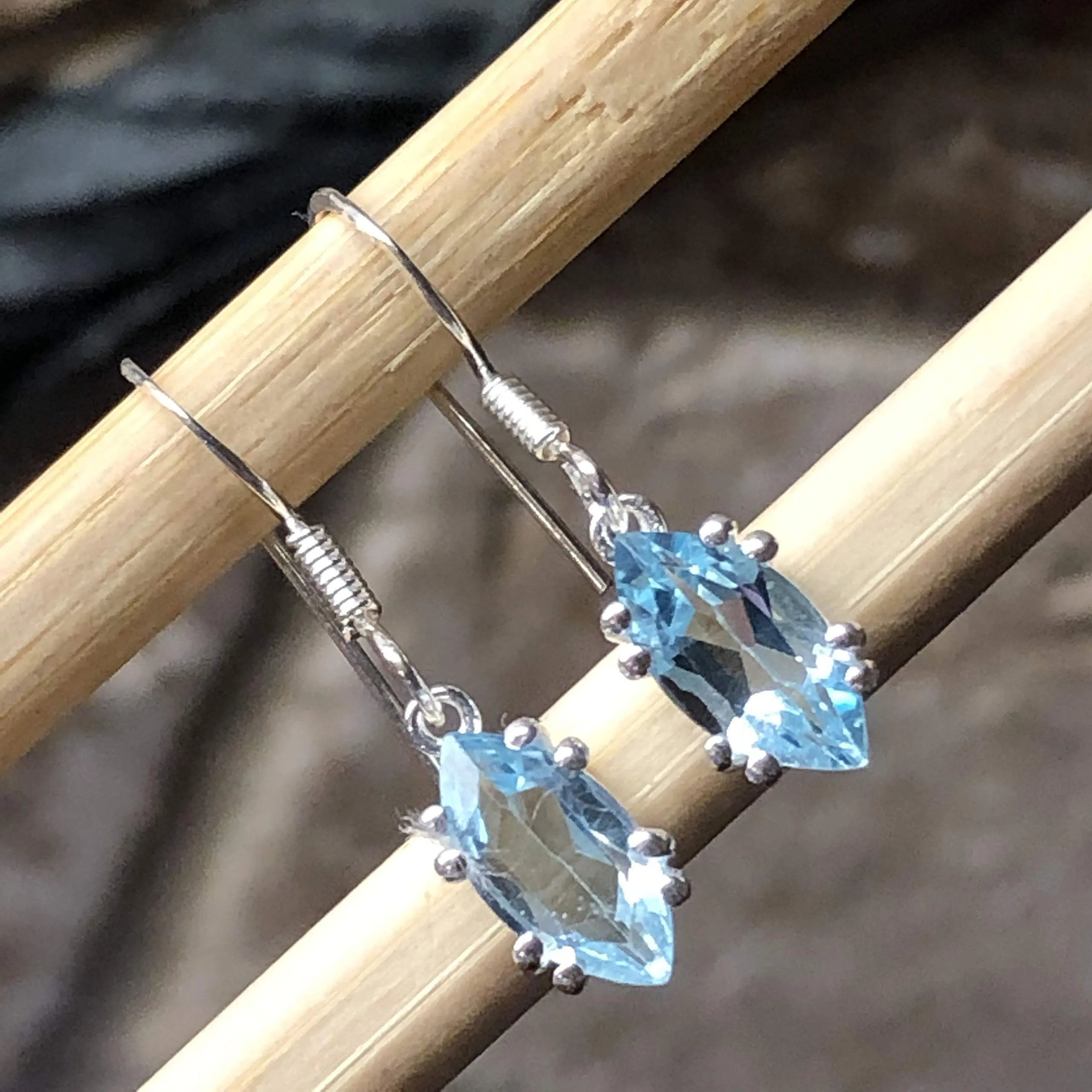 Natural 2ct Blue Topaz 925 Sterling Silver Earrings 25mm