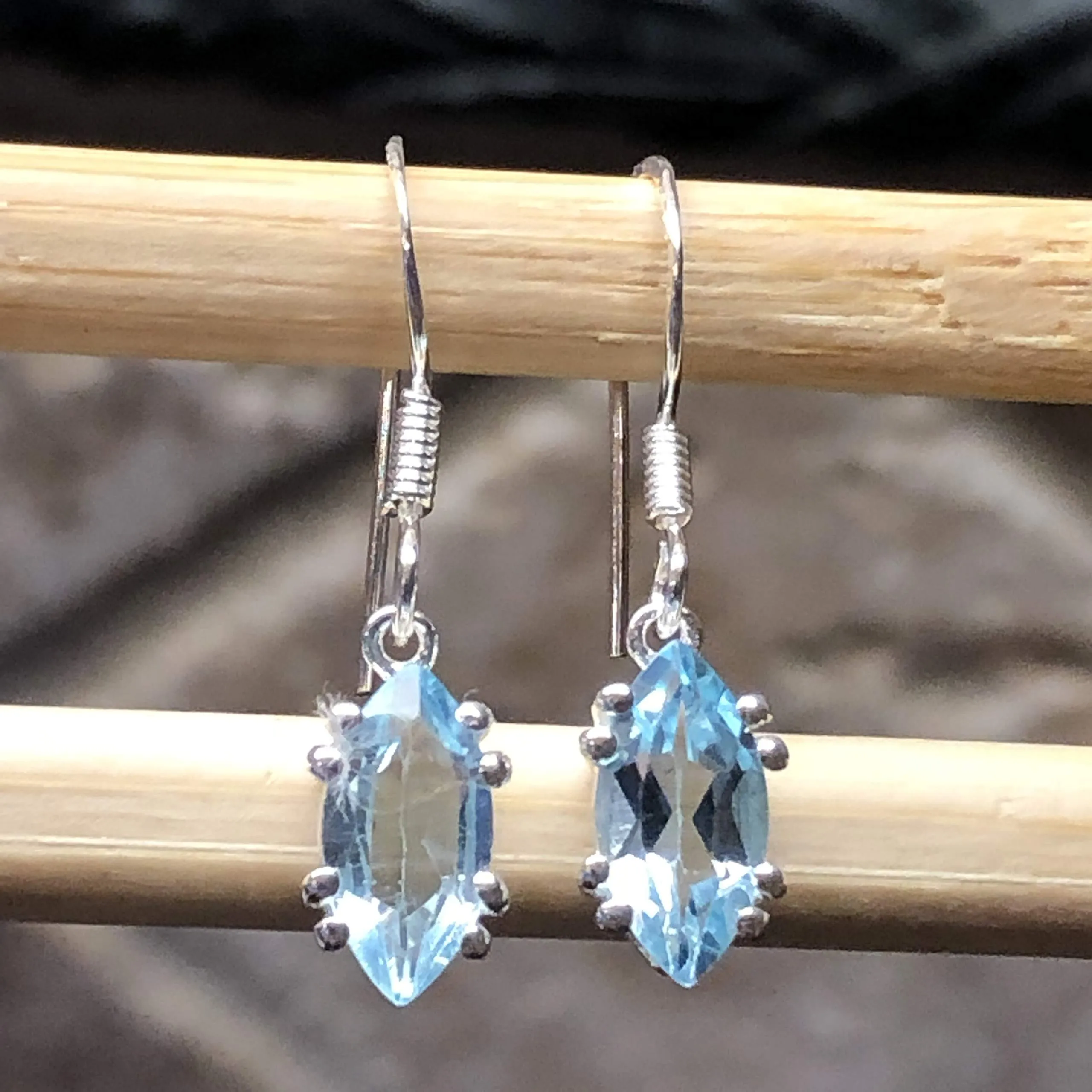 Natural 2ct Blue Topaz 925 Sterling Silver Earrings 25mm