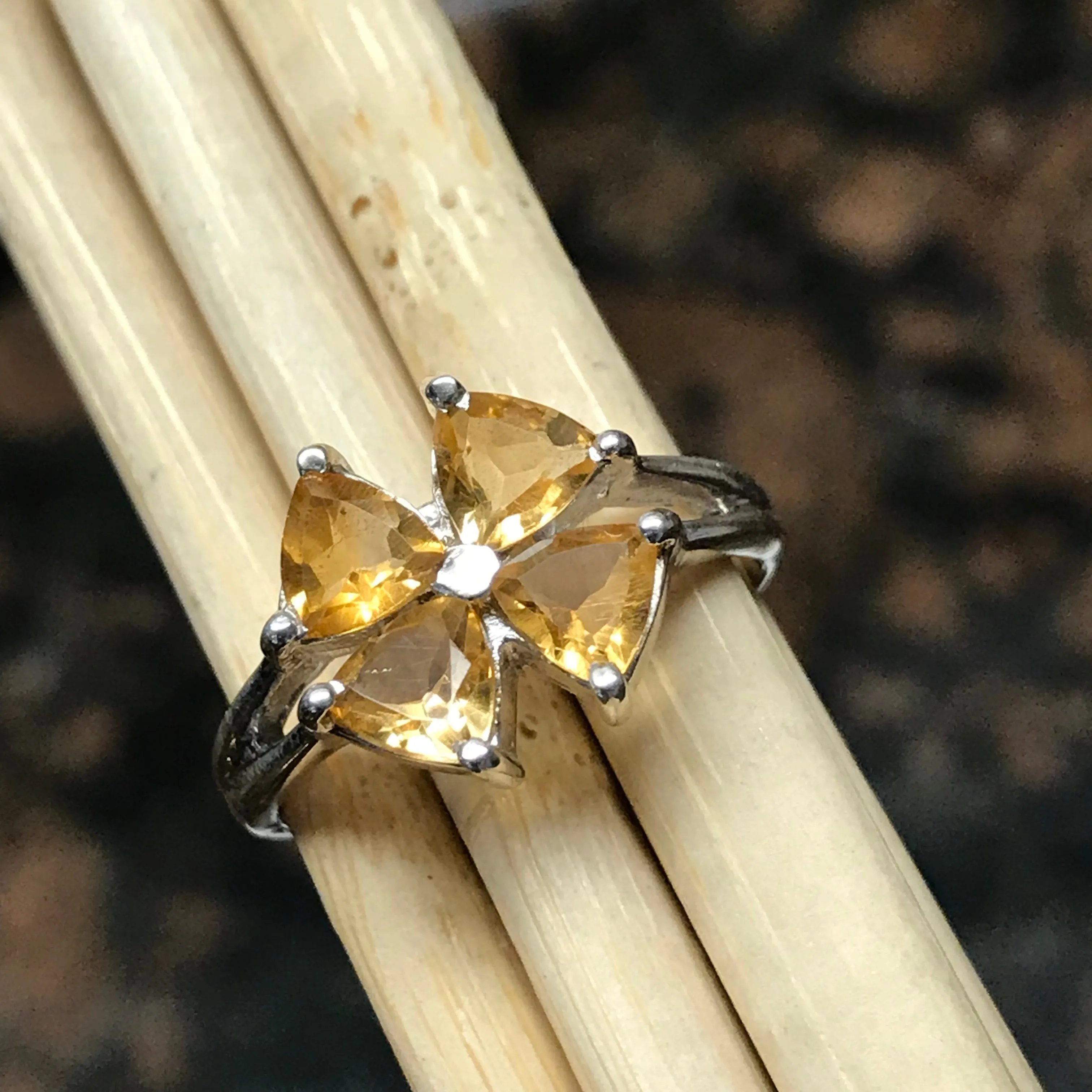 Natural 2ct Citrine 925 Solid Sterling Silver Ring Size 6, 7, 8, 9