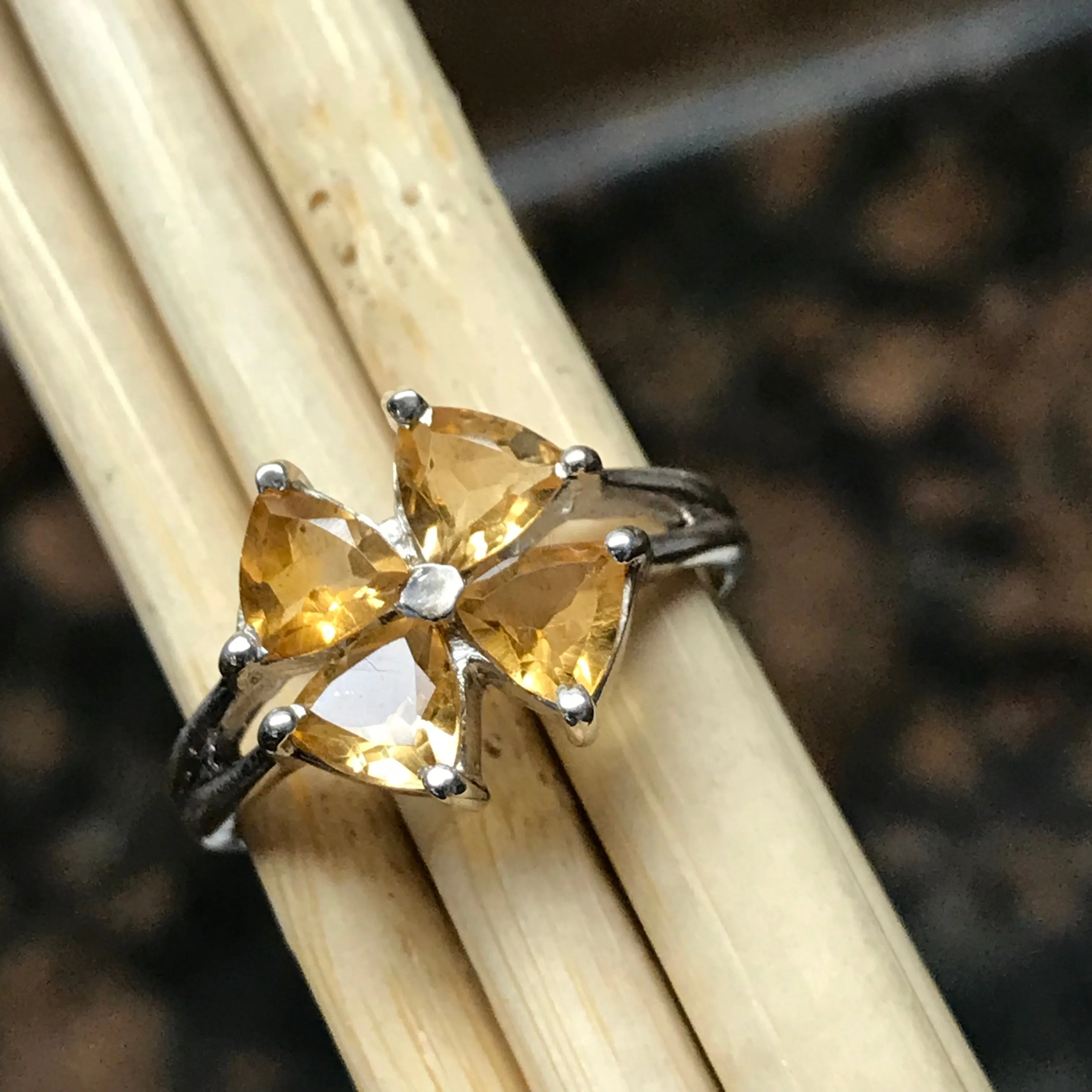 Natural 2ct Citrine 925 Solid Sterling Silver Ring Size 6, 7, 8, 9