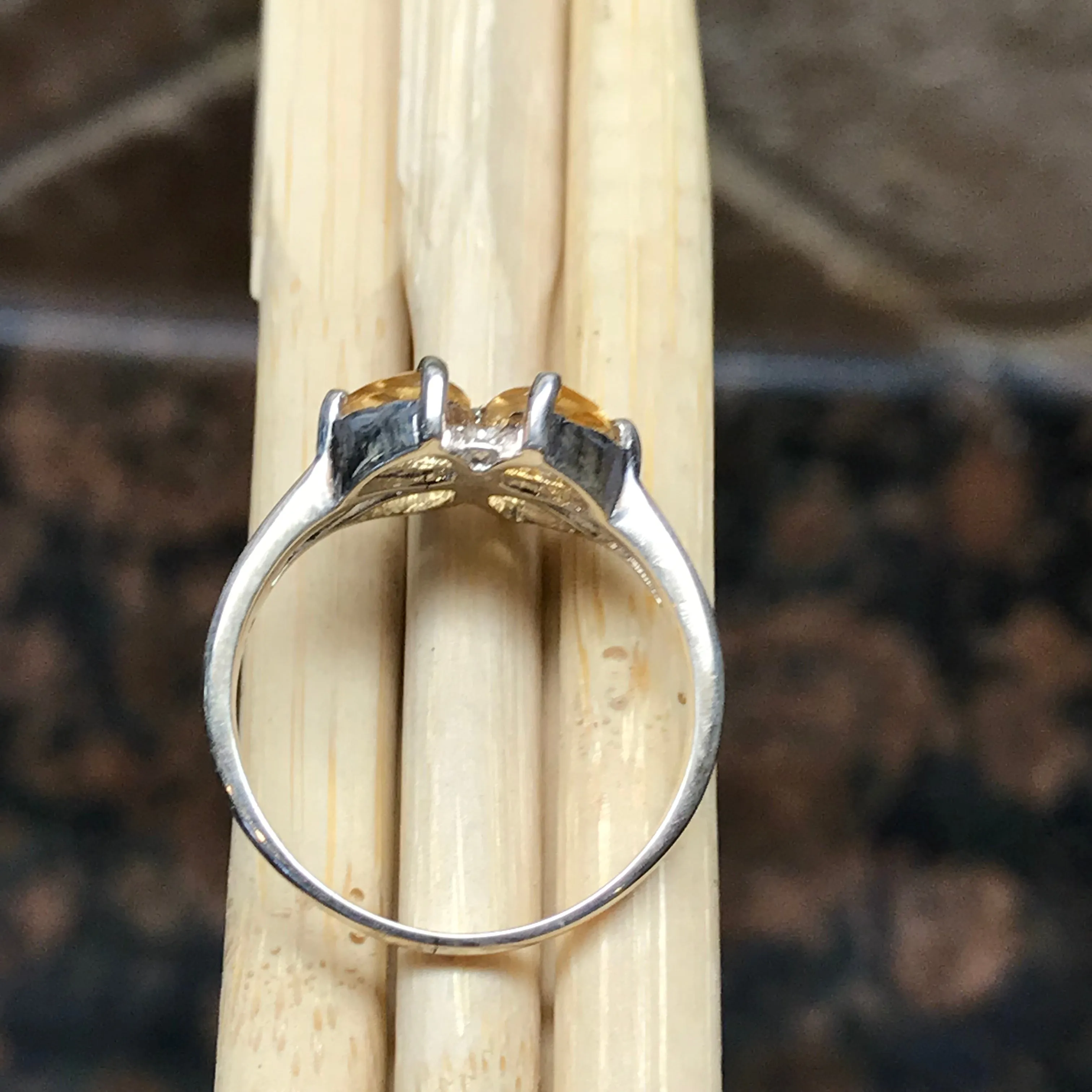Natural 2ct Citrine 925 Solid Sterling Silver Ring Size 6, 7, 8, 9