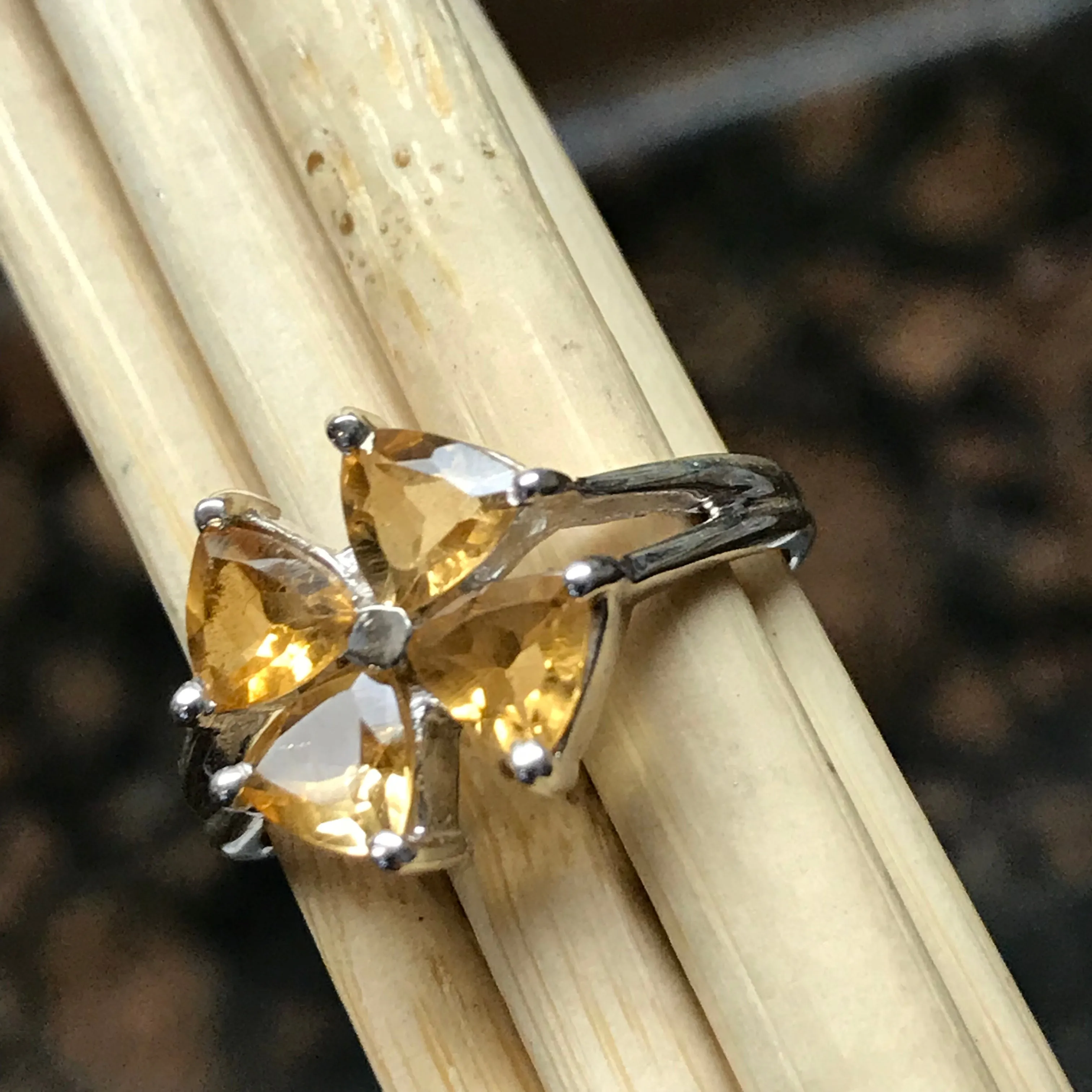 Natural 2ct Citrine 925 Solid Sterling Silver Ring Size 6, 7, 8, 9