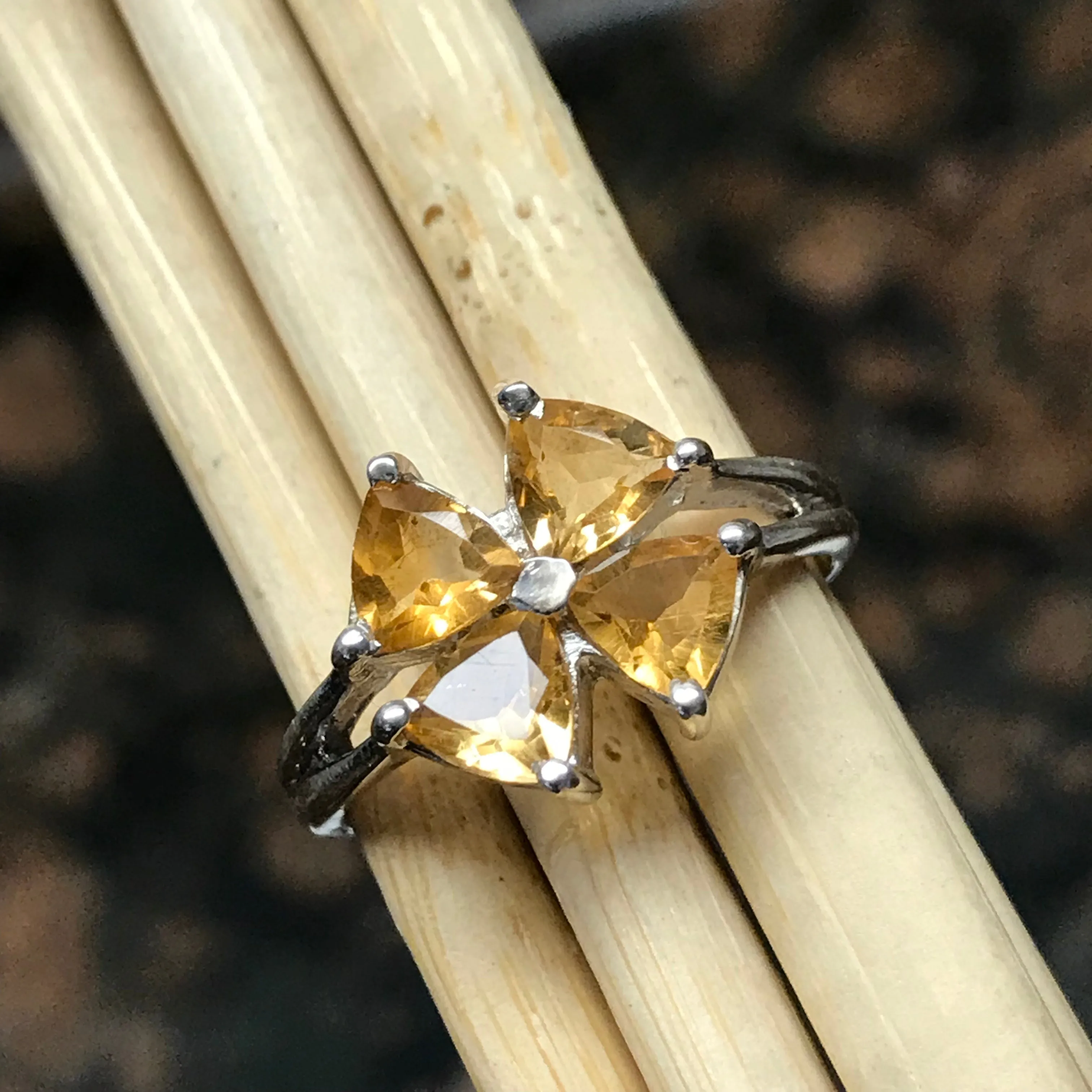 Natural 2ct Citrine 925 Solid Sterling Silver Ring Size 6, 7, 8, 9
