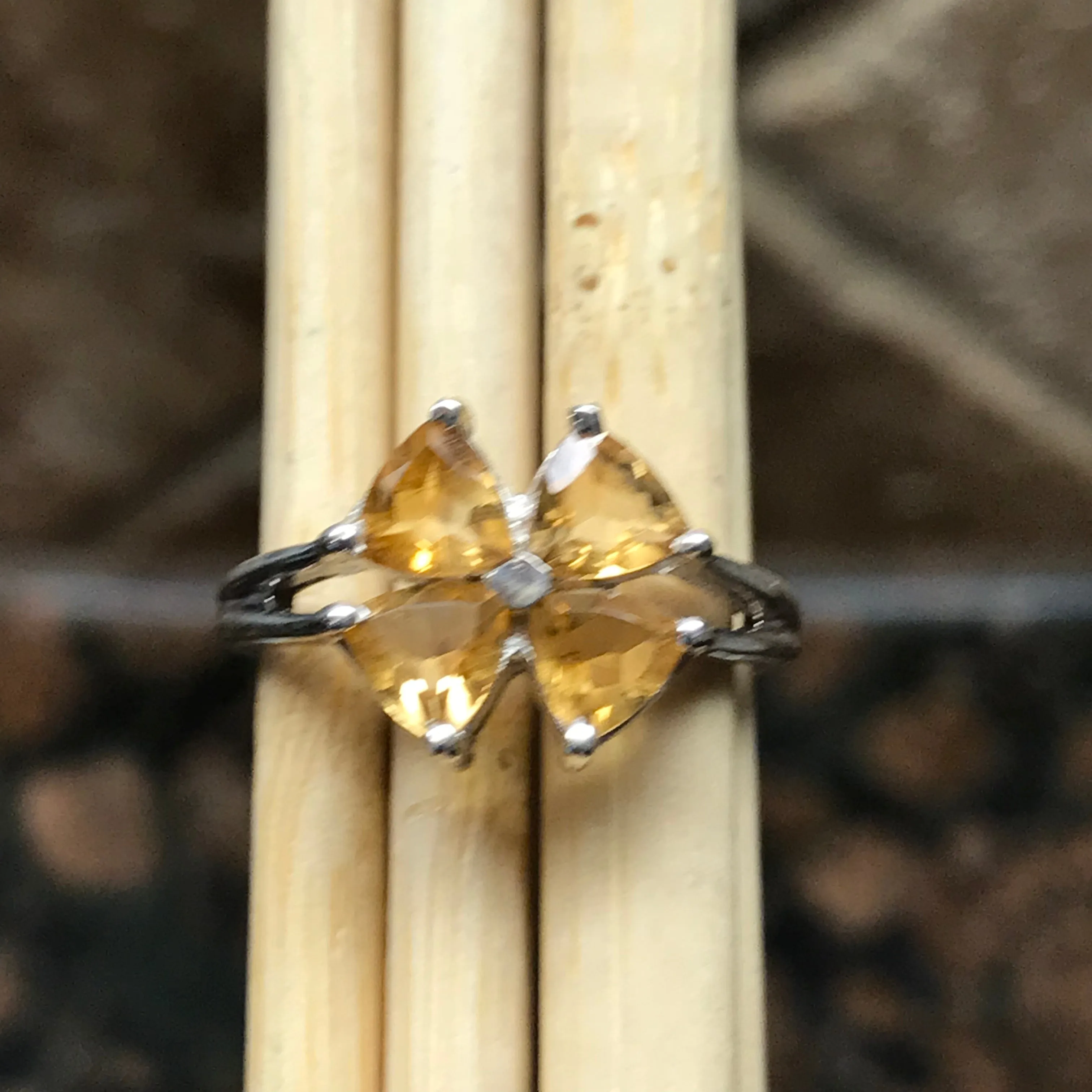 Natural 2ct Citrine 925 Solid Sterling Silver Ring Size 6, 7, 8, 9