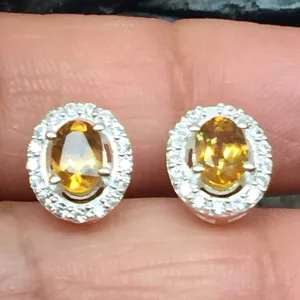 Natural 2ct Golden Citrine 925 Solid Sterling Silver Earrings 10mm
