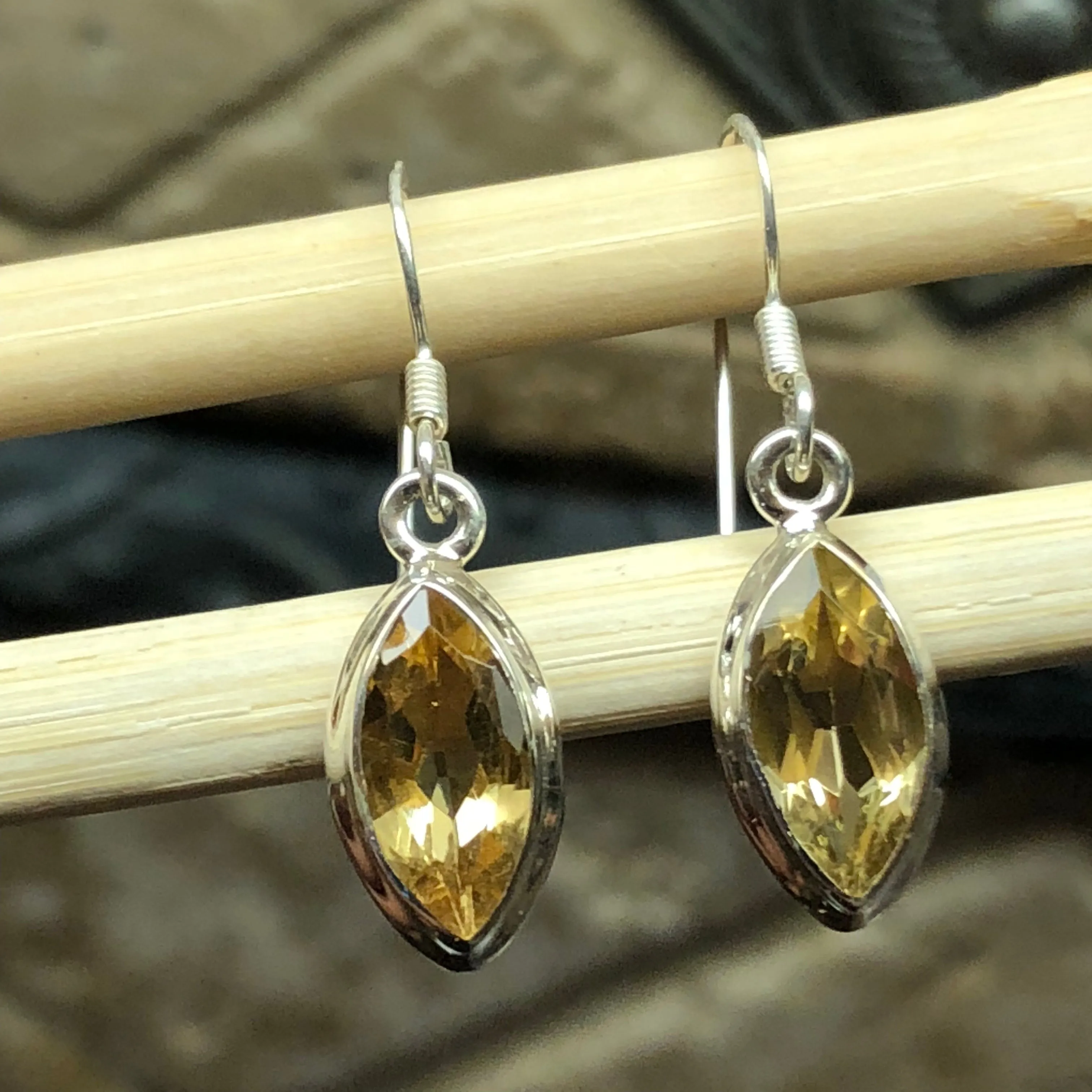 Natural 2ct Golden Citrine 925 Solid Sterling Silver Earrings 22mm